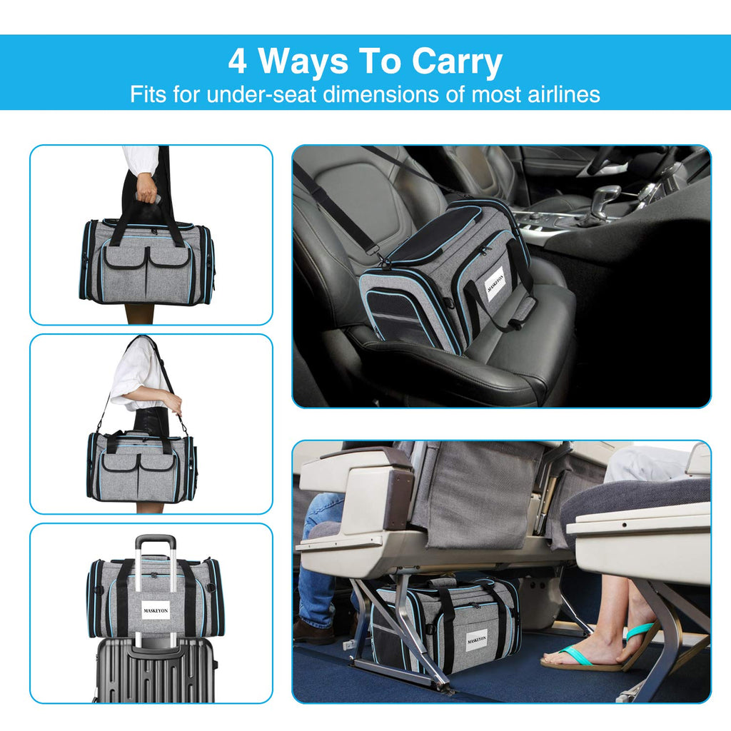 MASKEYON Airline Approved Pet Carrier — Large Soft Sided Expandable TSA Carrier for Cats, Dogs & Small Pets