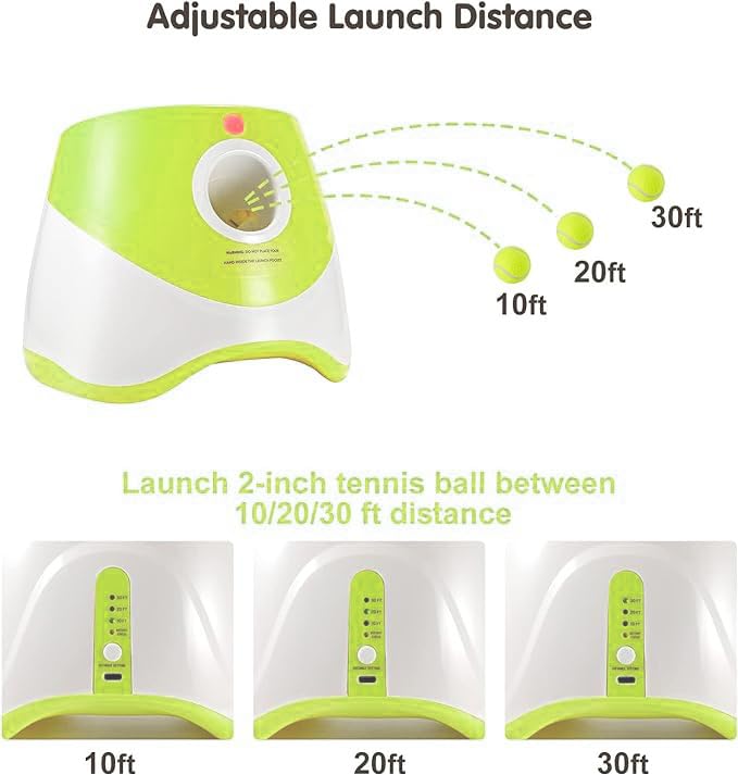 MEKAPLE Automatic Dog Ball Launcher - 10-30 ft Range, 15 Mini 2-Inch Tennis Balls, Indoor Outdoor