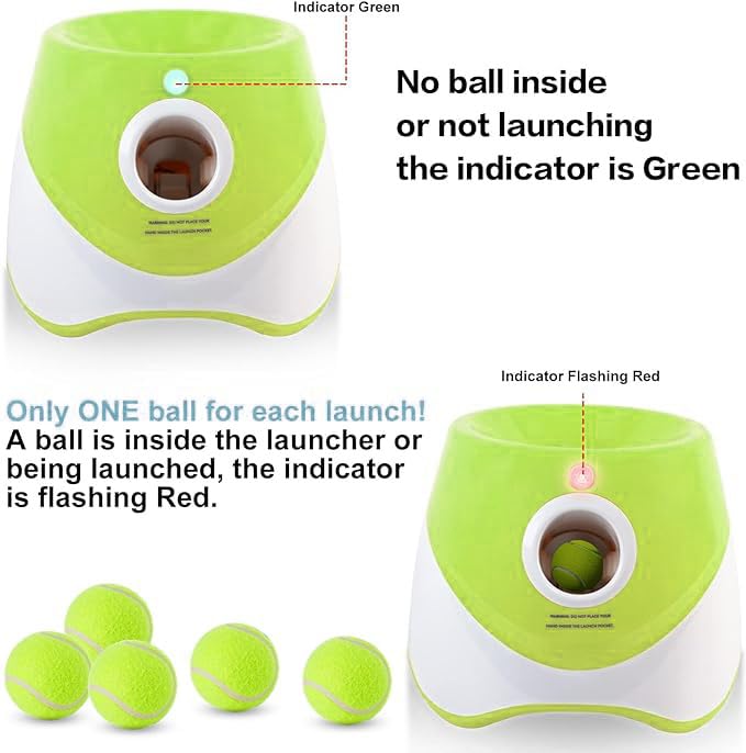 MEKAPLE Automatic Dog Ball Launcher - 10-30 ft Range, 15 Mini 2-Inch Tennis Balls, Indoor Outdoor