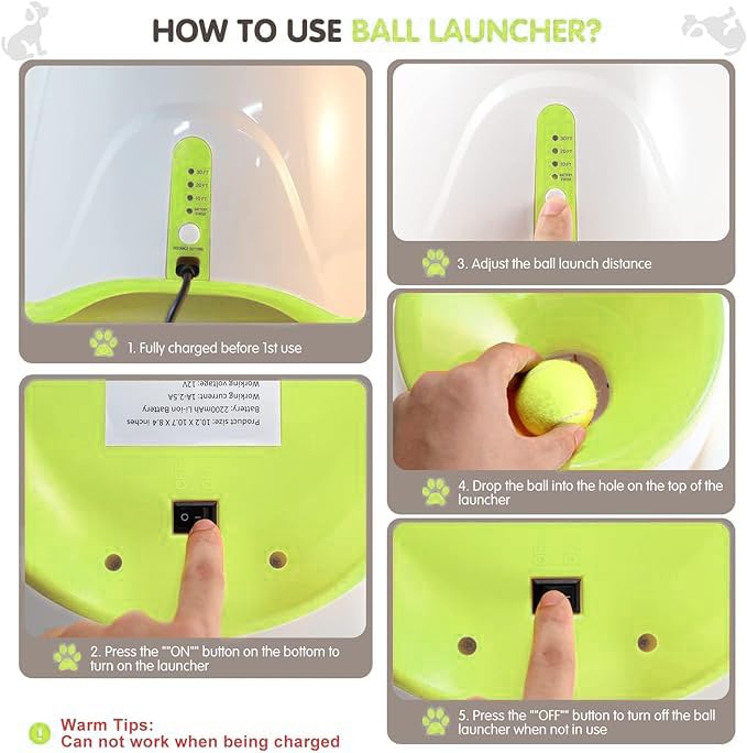 MEKAPLE Automatic Dog Ball Launcher - 10-30 ft Range, 15 Mini 2-Inch Tennis Balls, Indoor Outdoor
