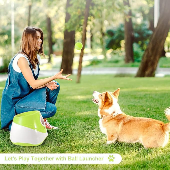 MEKAPLE Automatic Dog Ball Launcher - 10-30 ft Range, 15 Mini 2-Inch Tennis Balls, Indoor Outdoor
