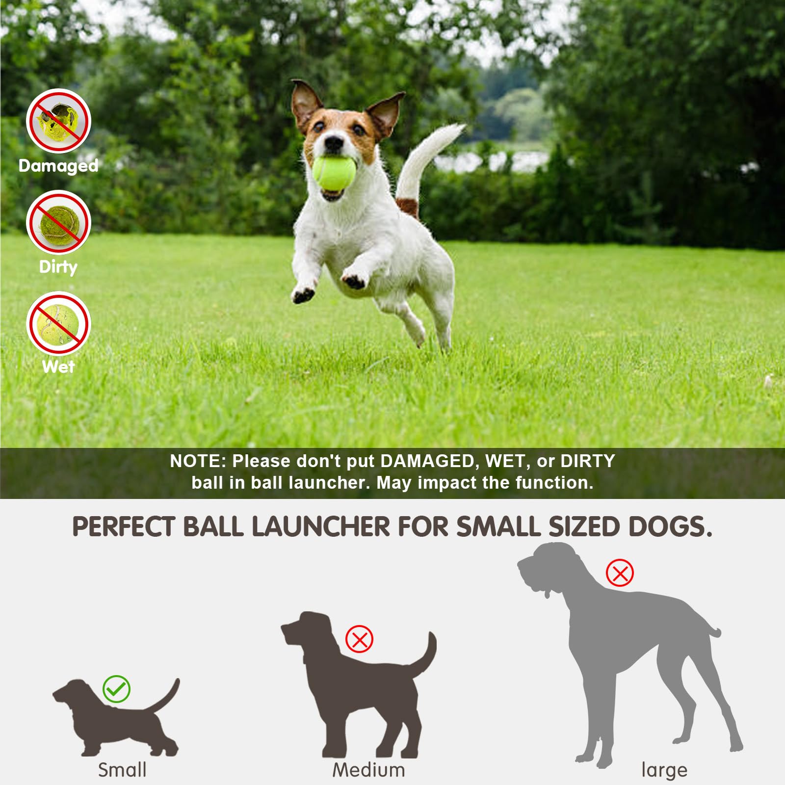 MEKAPLE Automatic Dog Ball Launcher - 10-30 ft Range, 15 Mini 2-Inch Tennis Balls, Indoor Outdoor