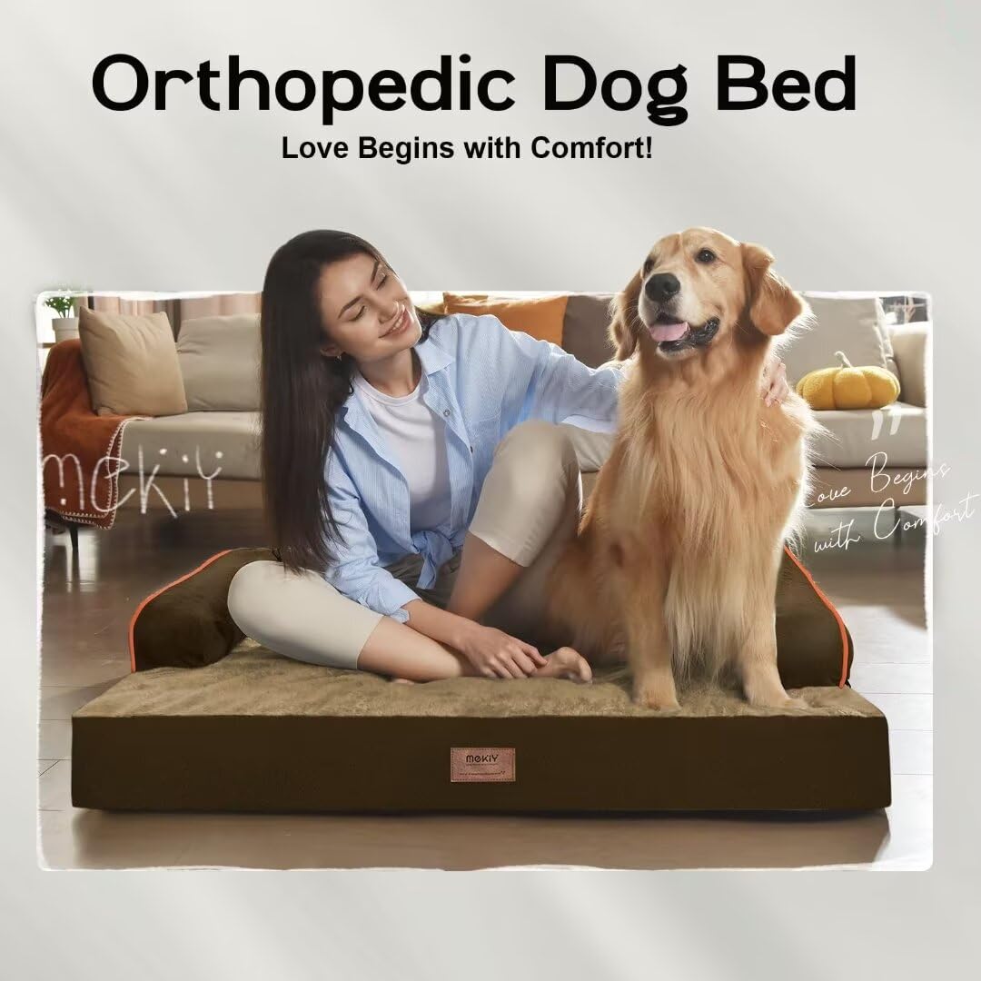 MEKIY Large Dog Bed Orthopedic Memory Foam – Extra Brown, Washable & Water-Resistant Cover