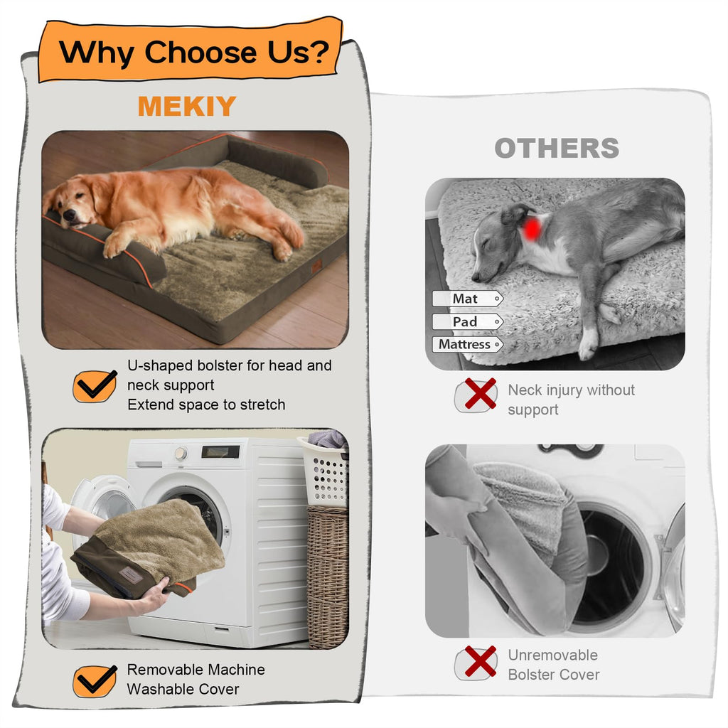 MEKIY Large Dog Bed Orthopedic Memory Foam – Extra Brown, Washable & Water-Resistant Cover