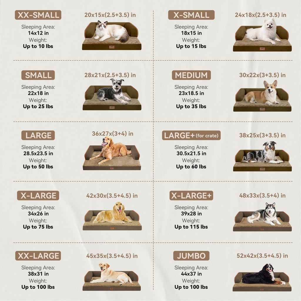 MEKIY Large Dog Bed Orthopedic Memory Foam – Extra Brown, Washable & Water-Resistant Cover