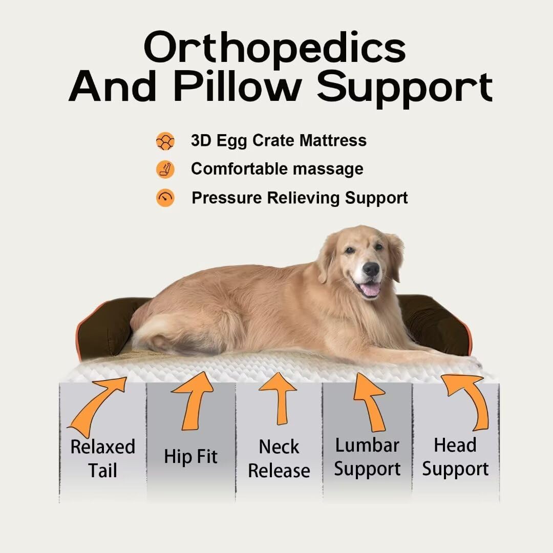 MEKIY Large Dog Bed Orthopedic Memory Foam – Extra Brown, Washable & Water-Resistant Cover