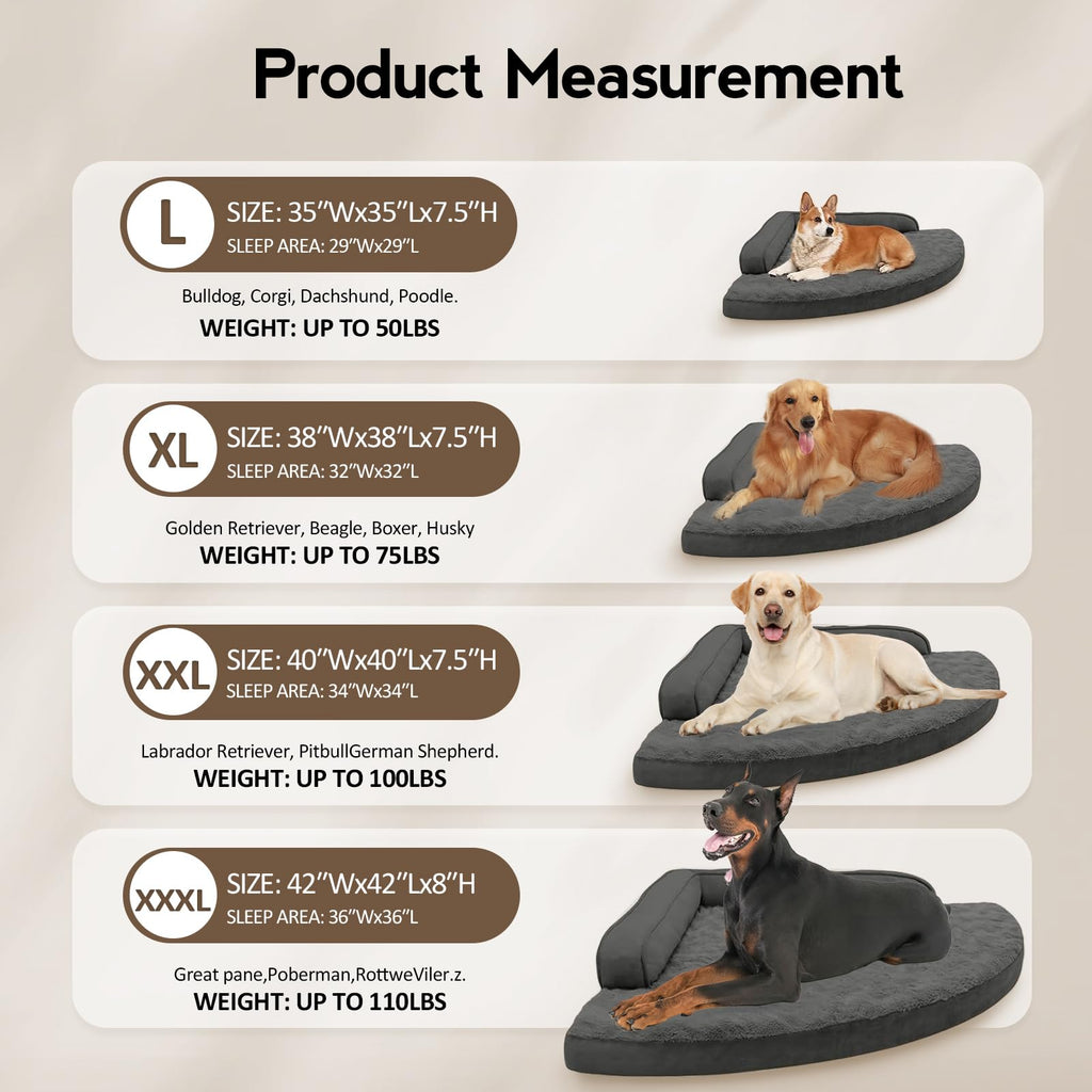 MEKIY Large Orthopedic Dog Bed with Sides | Non-Slip, Waterproof, Removable Cover, Dark Grey (L)