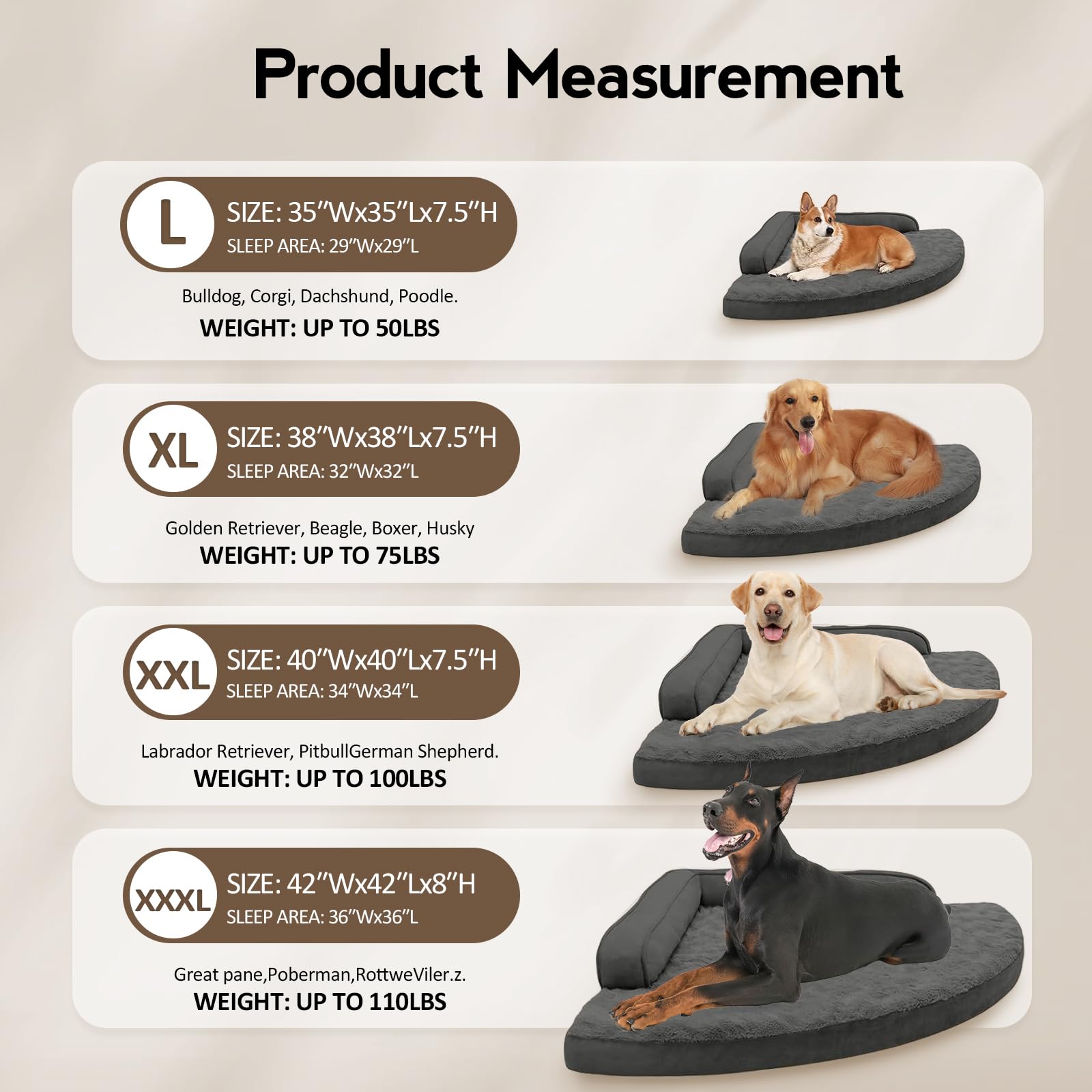 MEKIY Large Orthopedic Dog Bed with Sides | Non-Slip, Waterproof, Removable Cover, Dark Grey (L)