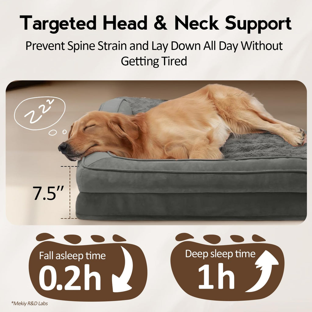 MEKIY Large Orthopedic Dog Bed with Sides | Non-Slip, Waterproof, Removable Cover, Dark Grey (L)