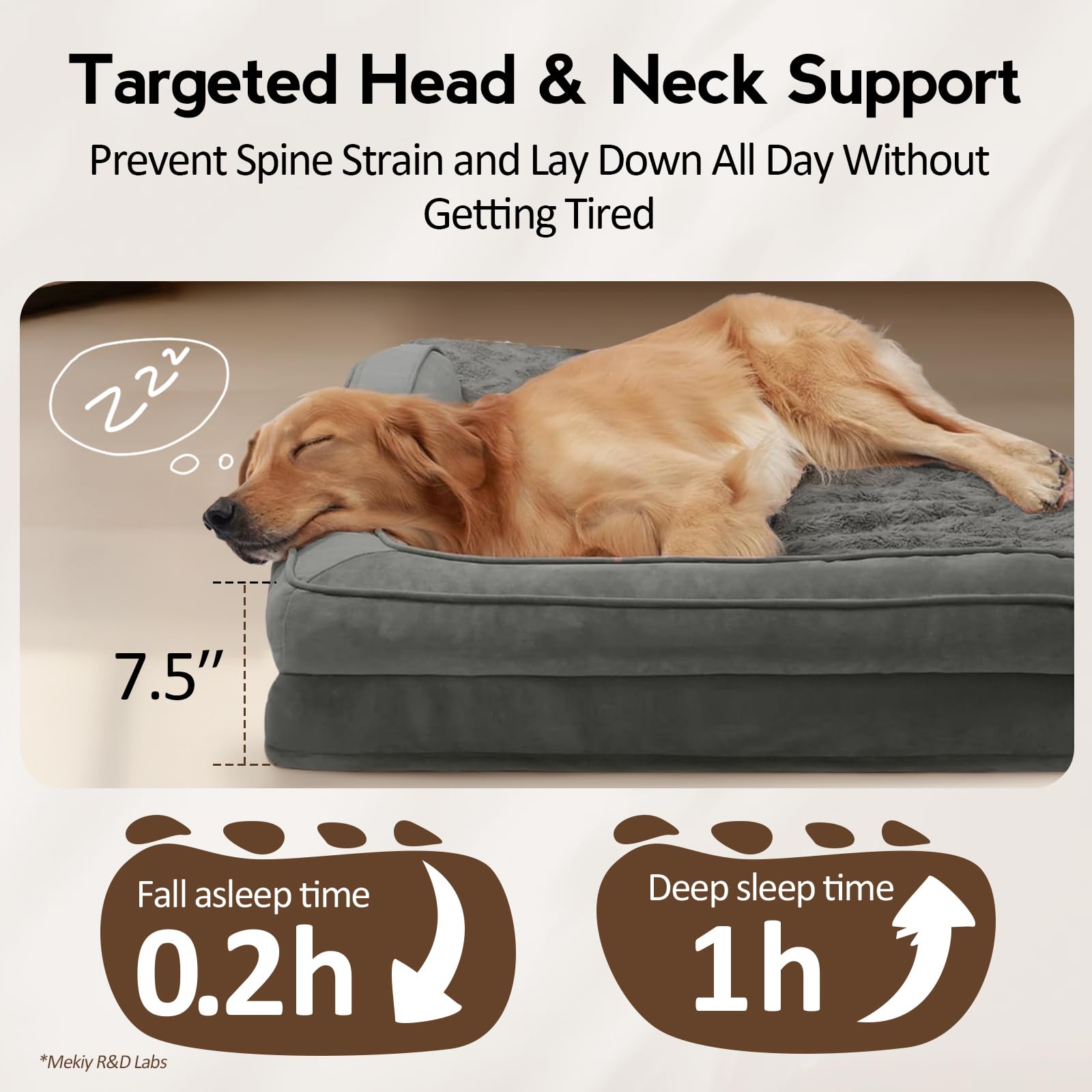 MEKIY Large Orthopedic Dog Bed with Sides | Non-Slip, Waterproof, Removable Cover, Dark Grey (L)