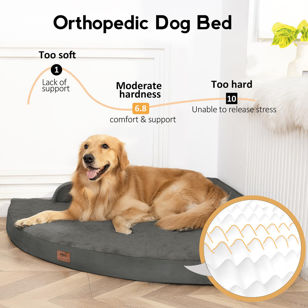 MEKIY Large Orthopedic Dog Bed with Sides | Non-Slip, Waterproof, Removable Cover, Dark Grey (L)