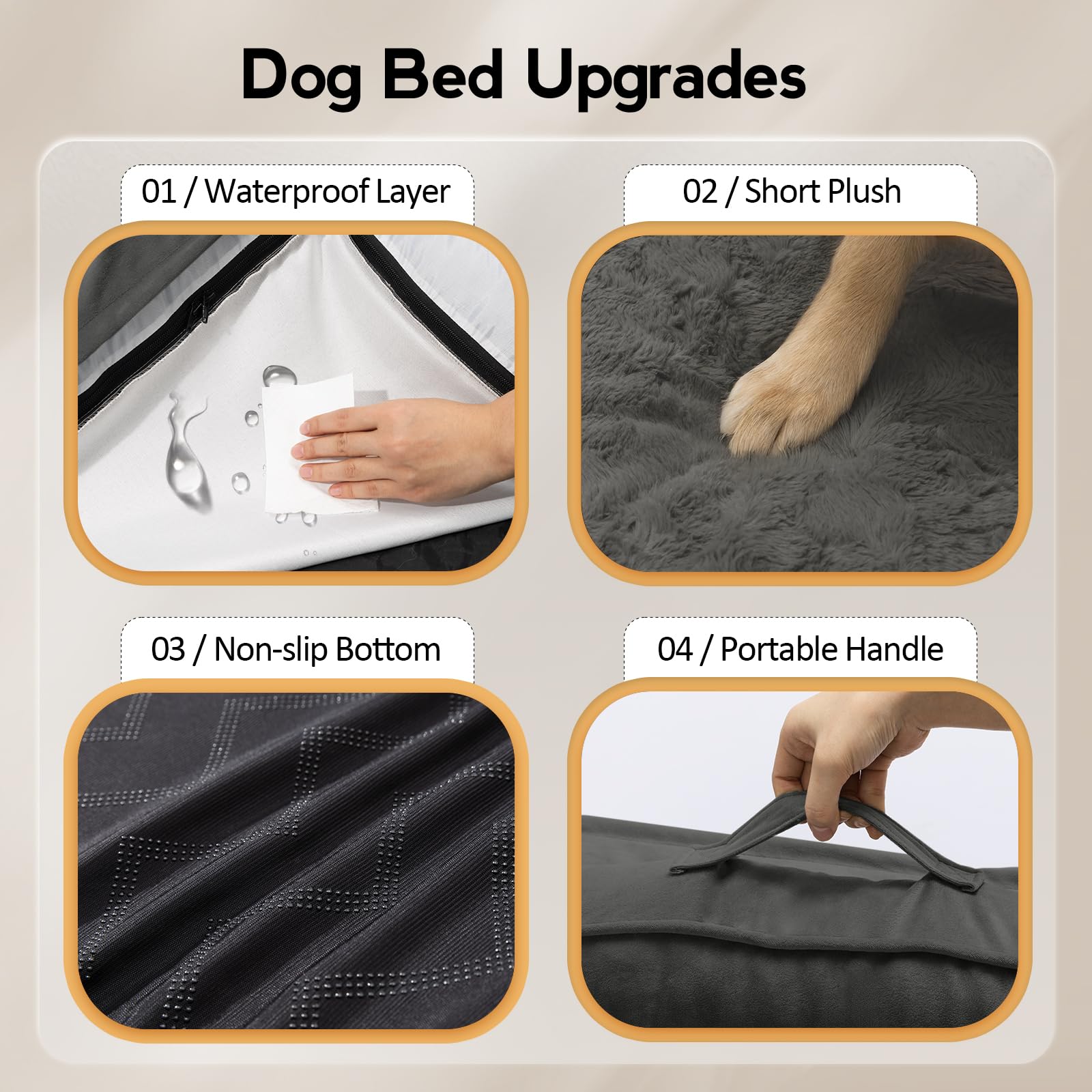 MEKIY Large Orthopedic Dog Bed with Sides | Non-Slip, Waterproof, Removable Cover, Dark Grey (L)