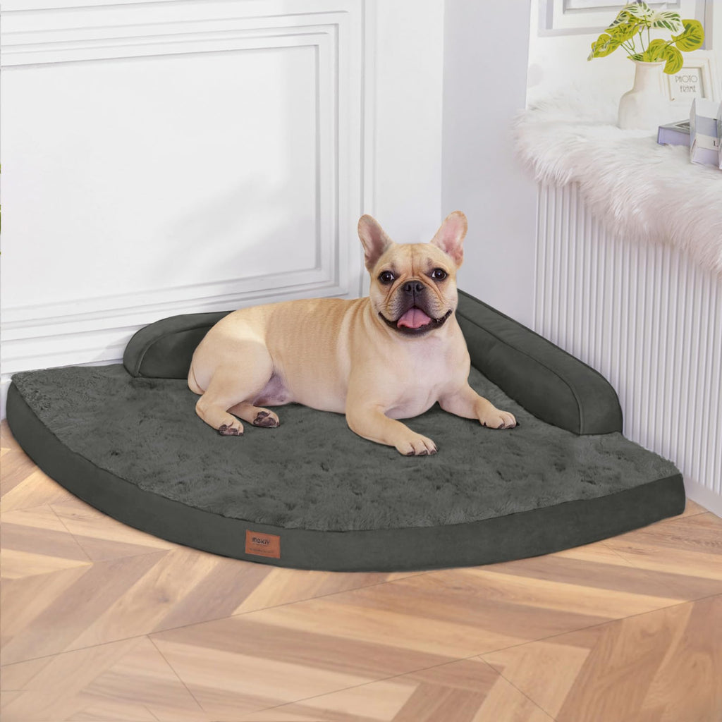 MEKIY Large Orthopedic Dog Bed with Sides | Non-Slip, Waterproof, Removable Cover, Dark Grey (L)