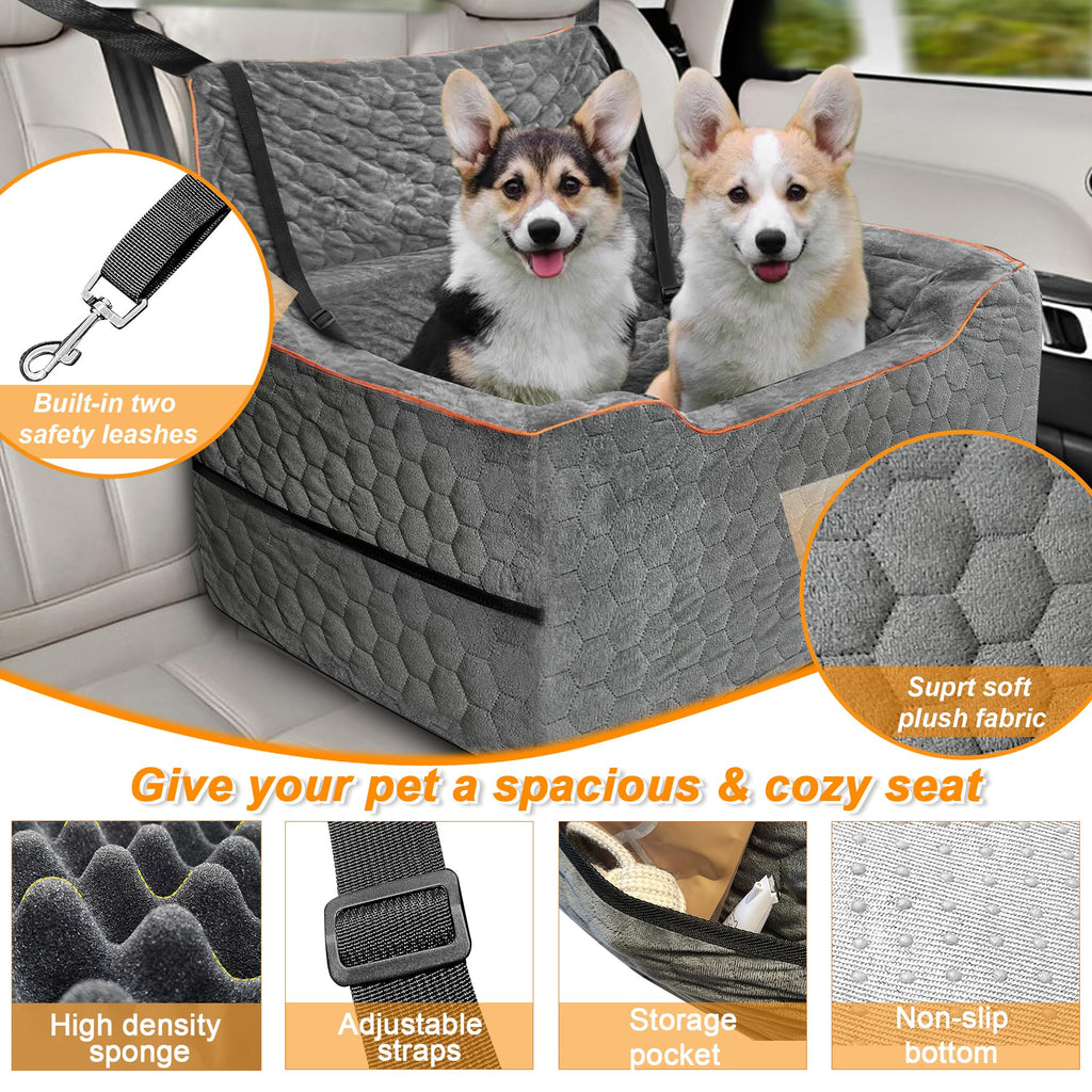 melafa365 Dog Car Seat for Medium/Large Dogs — Booster Seat with Thick Cushion (Gray)