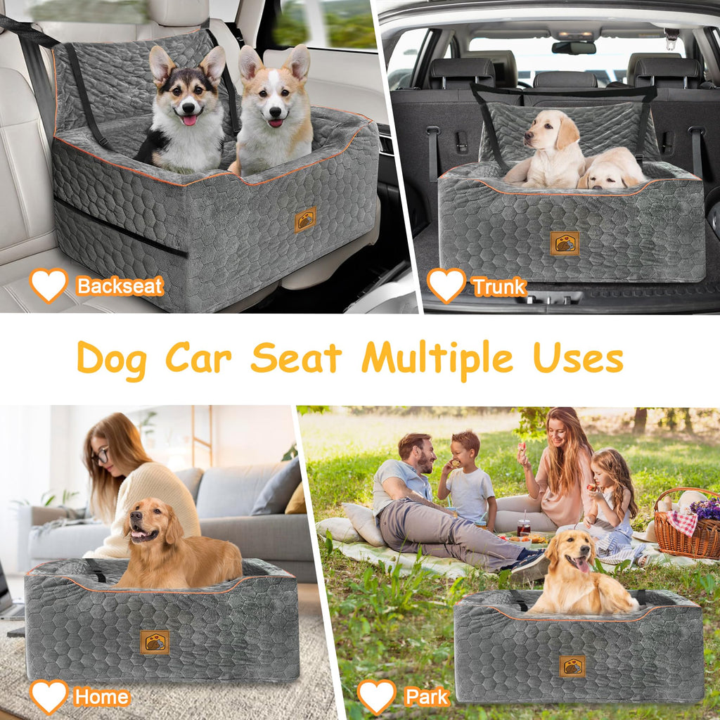 melafa365 Dog Car Seat for Medium/Large Dogs — Booster Seat with Thick Cushion (Gray)