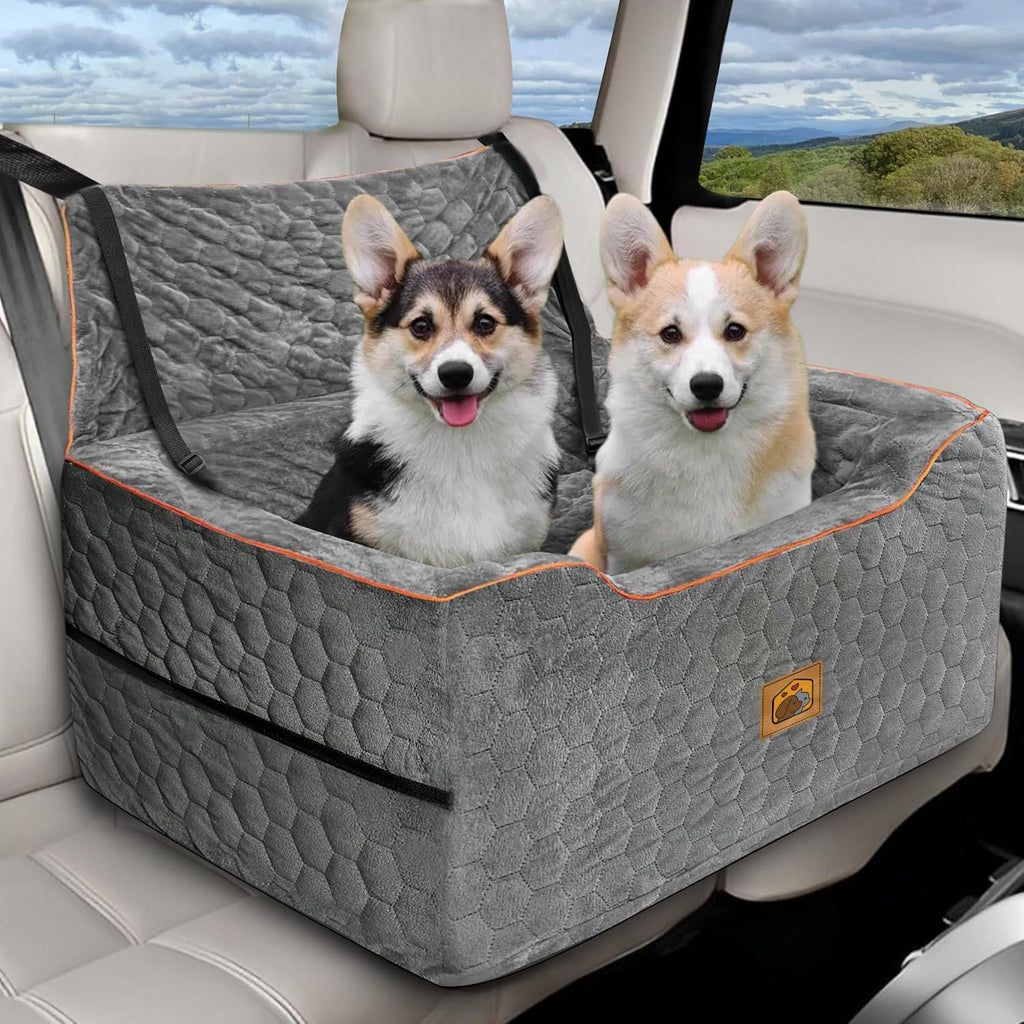 melafa365 Dog Car Seat for Medium/Large Dogs — Booster Seat with Thick Cushion (Gray)