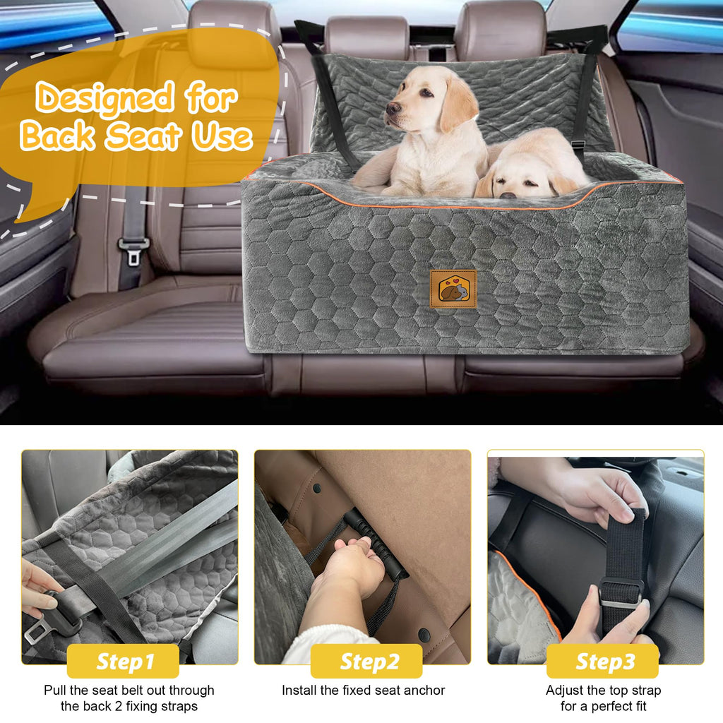 melafa365 Dog Car Seat for Medium/Large Dogs — Booster Seat with Thick Cushion (Gray)