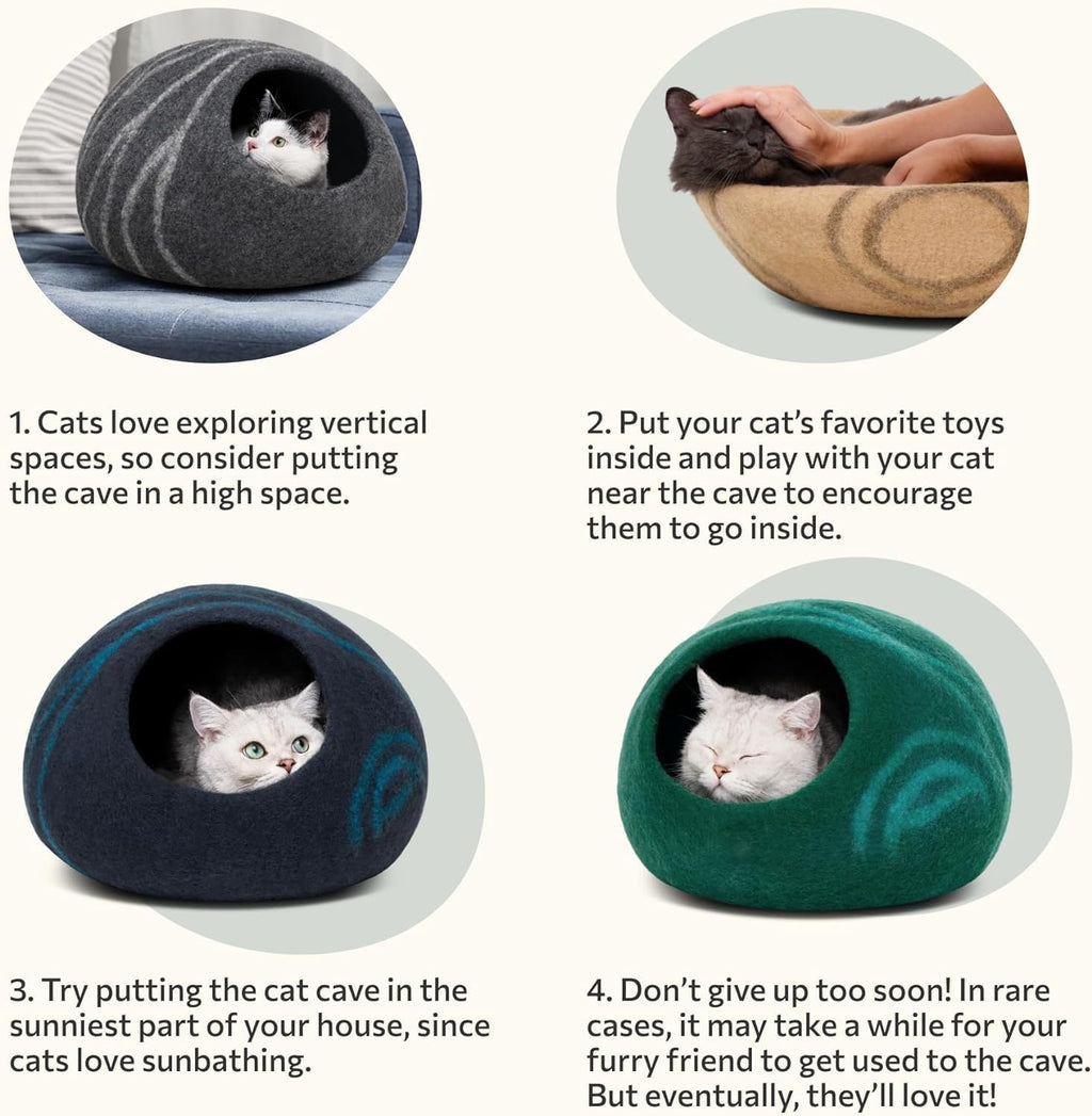 MEOWFIA Cat Cave – Premium 100% Merino Wool Felt Cat Bed for Indoor Cats | Gold Rose Large