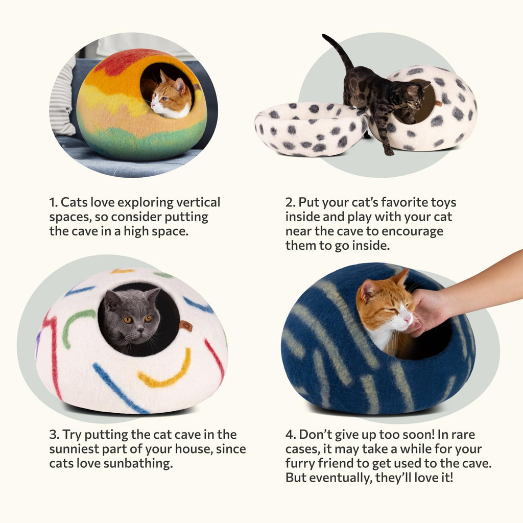 MEOWFIA Cat Cave – Premium Merino Wool Felt Cat Bed (Medium, Snow Leopard)