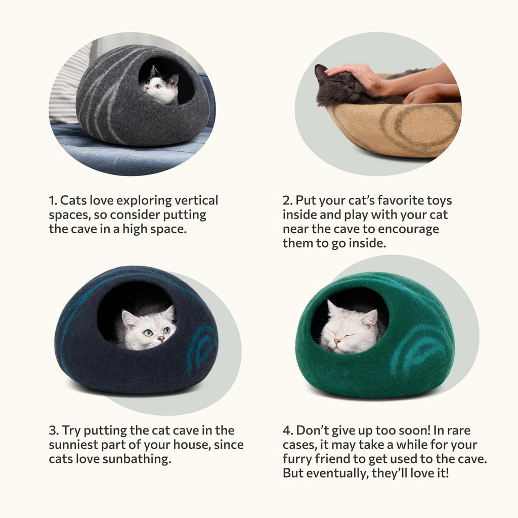 MEOWFIA Cat Cave – Premium 100% Merino Wool Cat Bed (Large, Dark Grey)