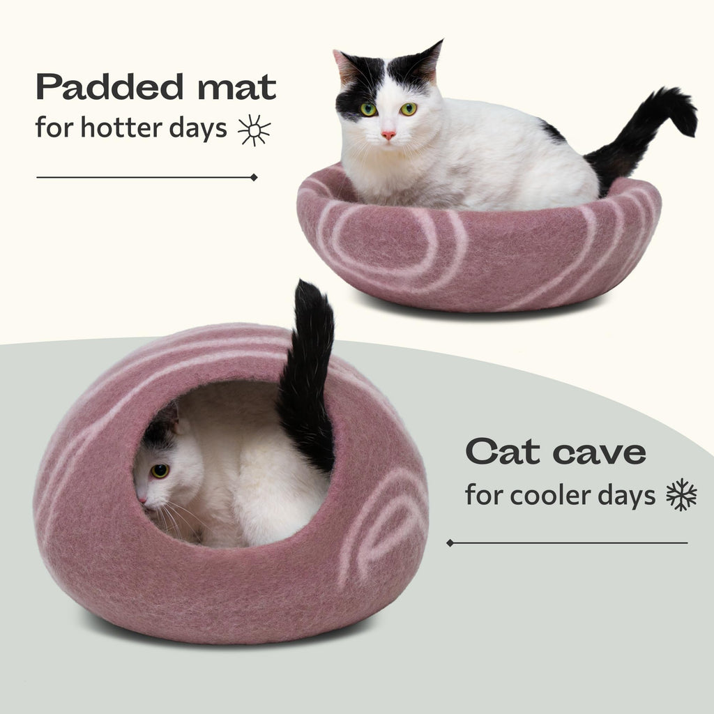 MEOWFIA Cat Cave – Premium 100% Merino Wool Felt Cat Bed (Medium, Gold Rose) Handmade