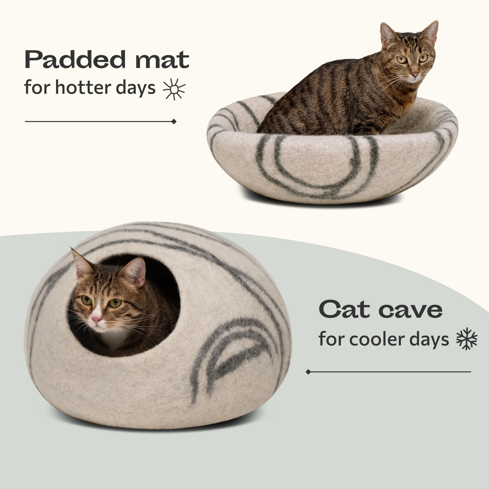 MEOWFIA Cat Cave – Premium Merino Wool Felt Cat Bed (Light Grey, Medium)