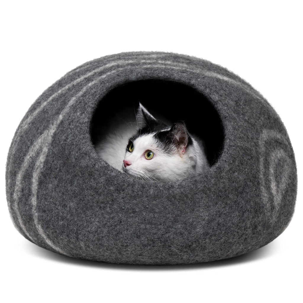 MEOWFIA Cat Cave – Premium 100% Merino Wool Cat Bed (Large, Dark Grey)