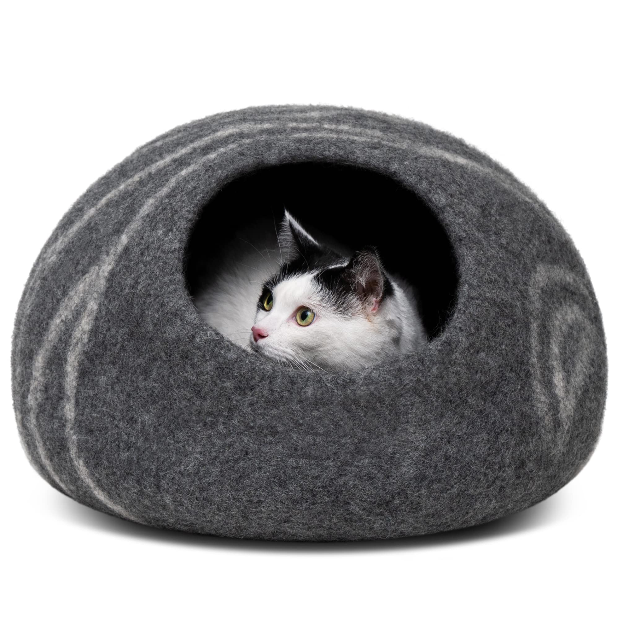 MEOWFIA Cat Cave – Premium 100% Merino Wool Cat Bed (Large, Dark Grey)
