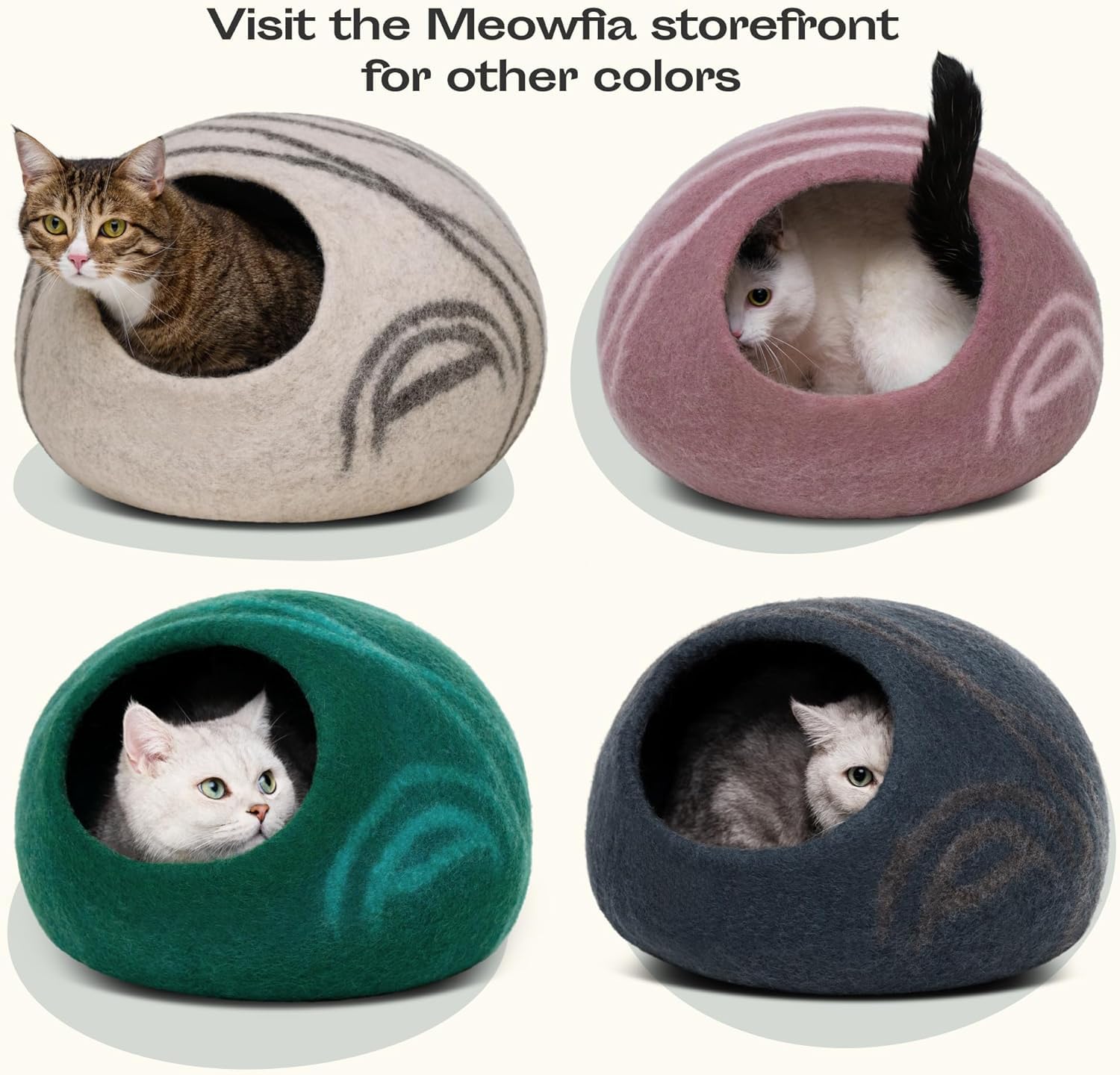 MEOWFIA Cat Cave – Premium 100% Merino Wool Felt Cat Bed for Indoor Cats | Gold Rose Large