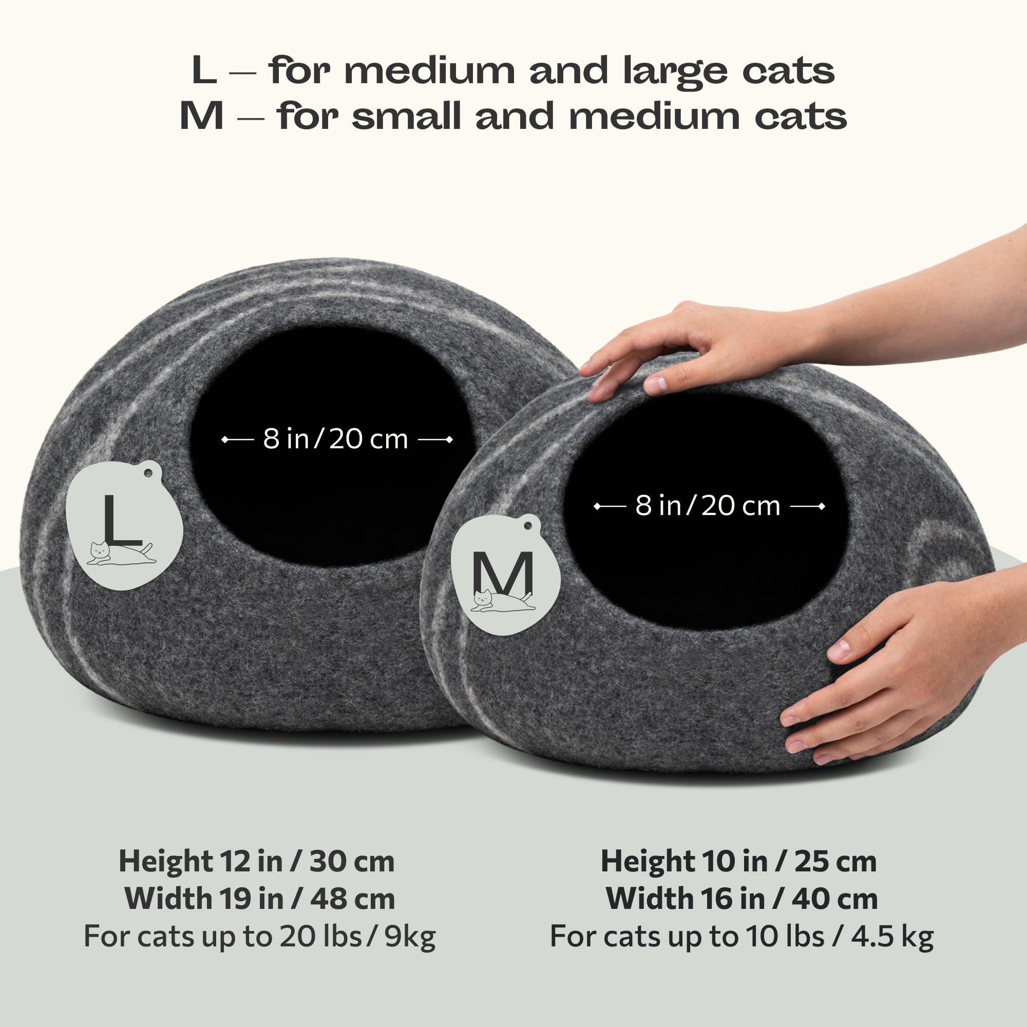 MEOWFIA Cat Cave – Premium 100% Merino Wool Cat Bed (Large, Dark Grey)