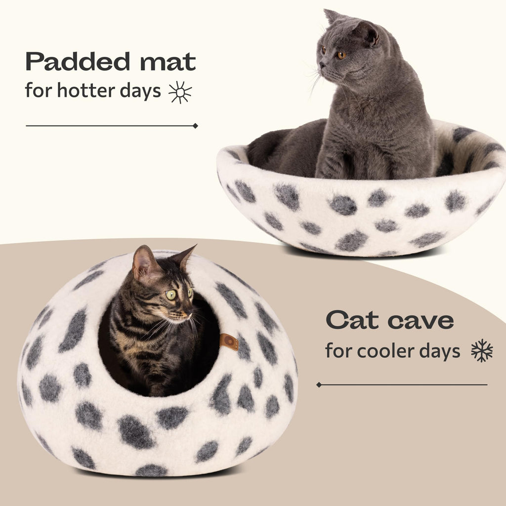 MEOWFIA Cat Cave – Premium Merino Wool Cat Bed Large Snow Leopard