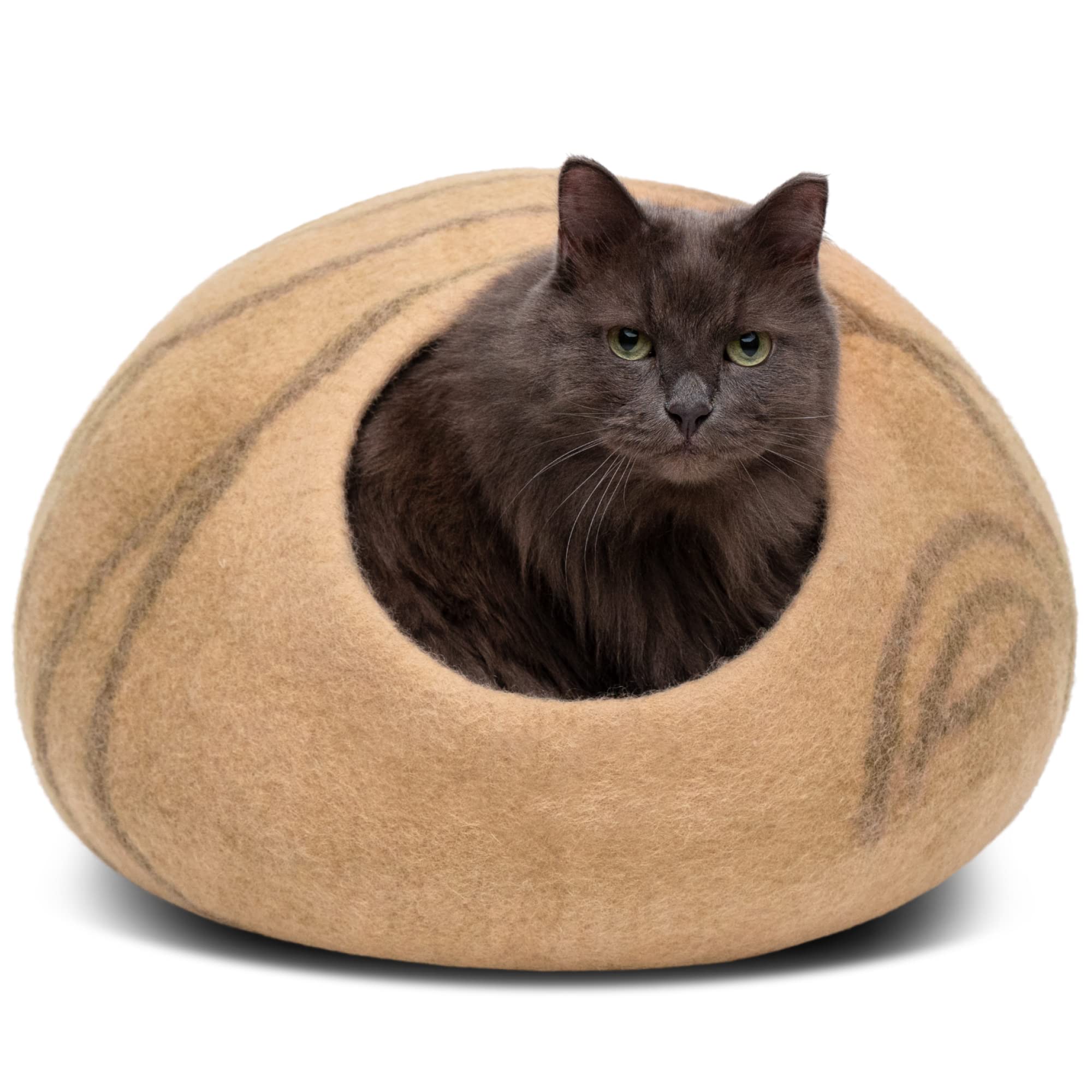 MEOWFIA Cat Cave – Premium 100% Merino Wool Cat Bed (Beige, Medium)