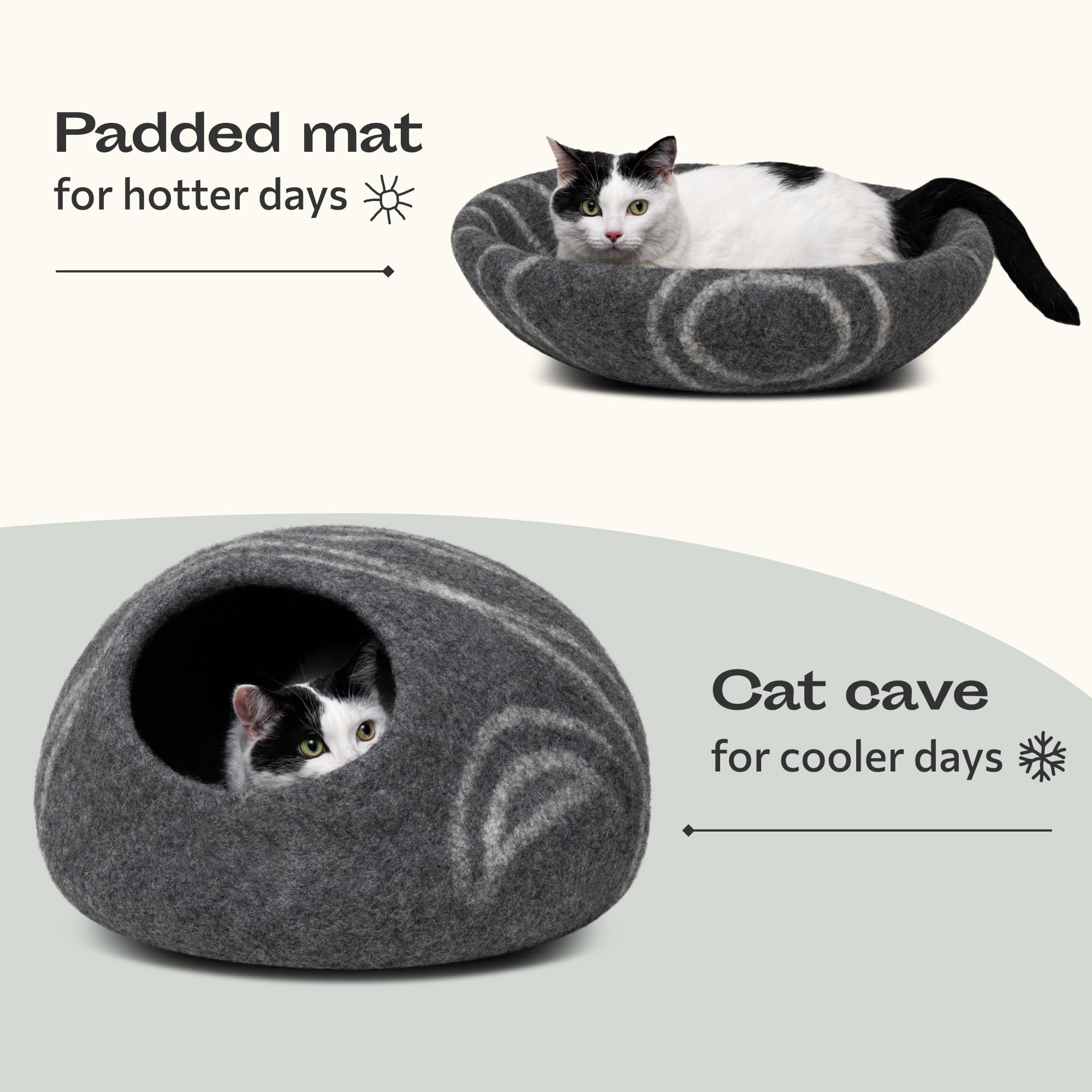 MEOWFIA Cat Cave – Premium 100% Merino Wool Cat Bed (Large, Dark Grey)