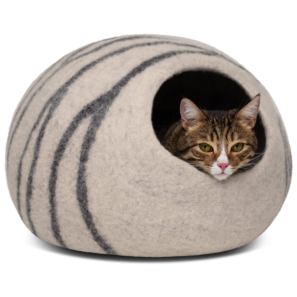 MEOWFIA Cat Cave – Premium Merino Wool Felt Cat Bed (Light Grey, Medium)