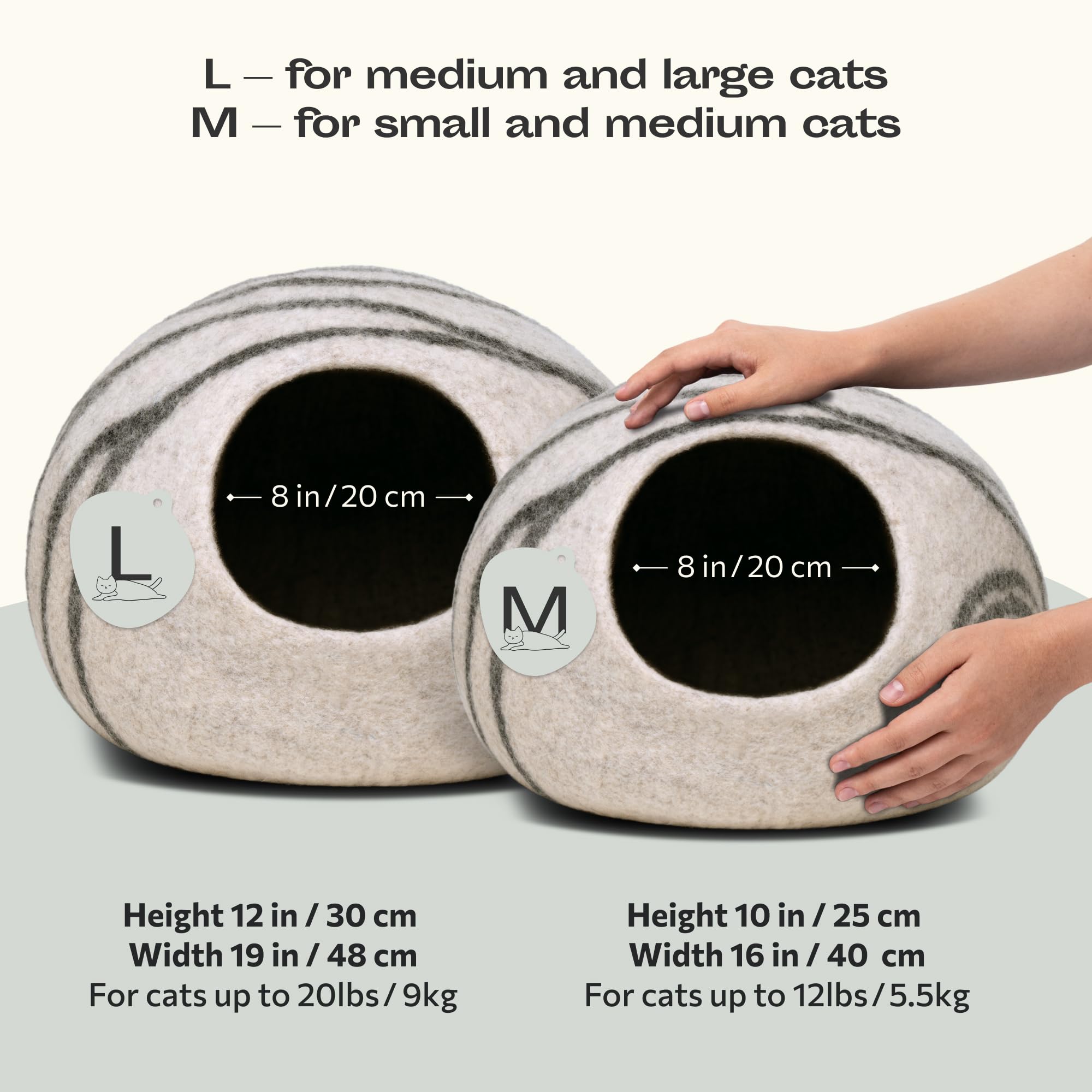 MEOWFIA Cat Cave – Premium Merino Wool Felt Cat Bed (Light Grey, Medium)