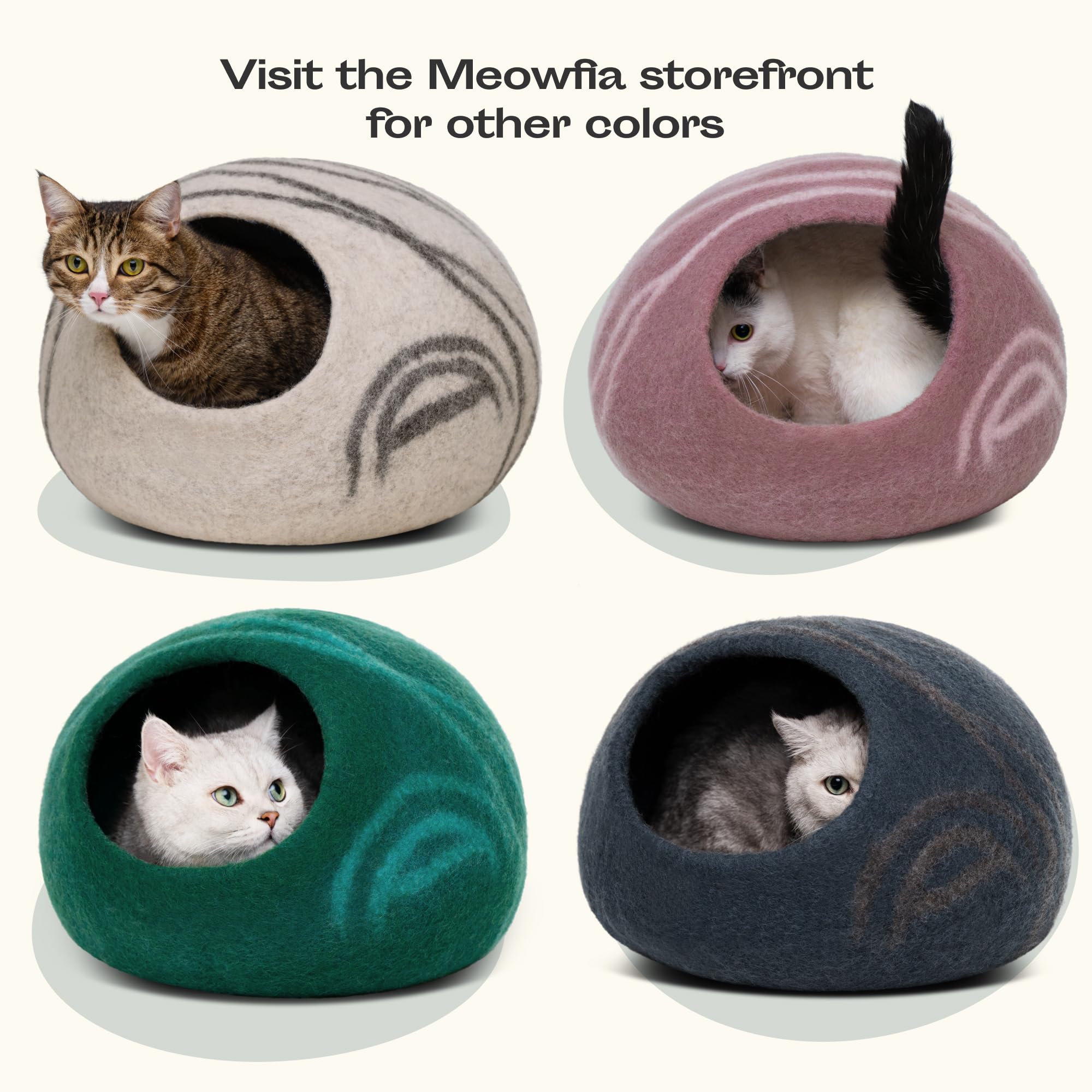 MEOWFIA Cat Cave – Premium Merino Wool Felt Cat Bed (Medium, Snow Leopard)
