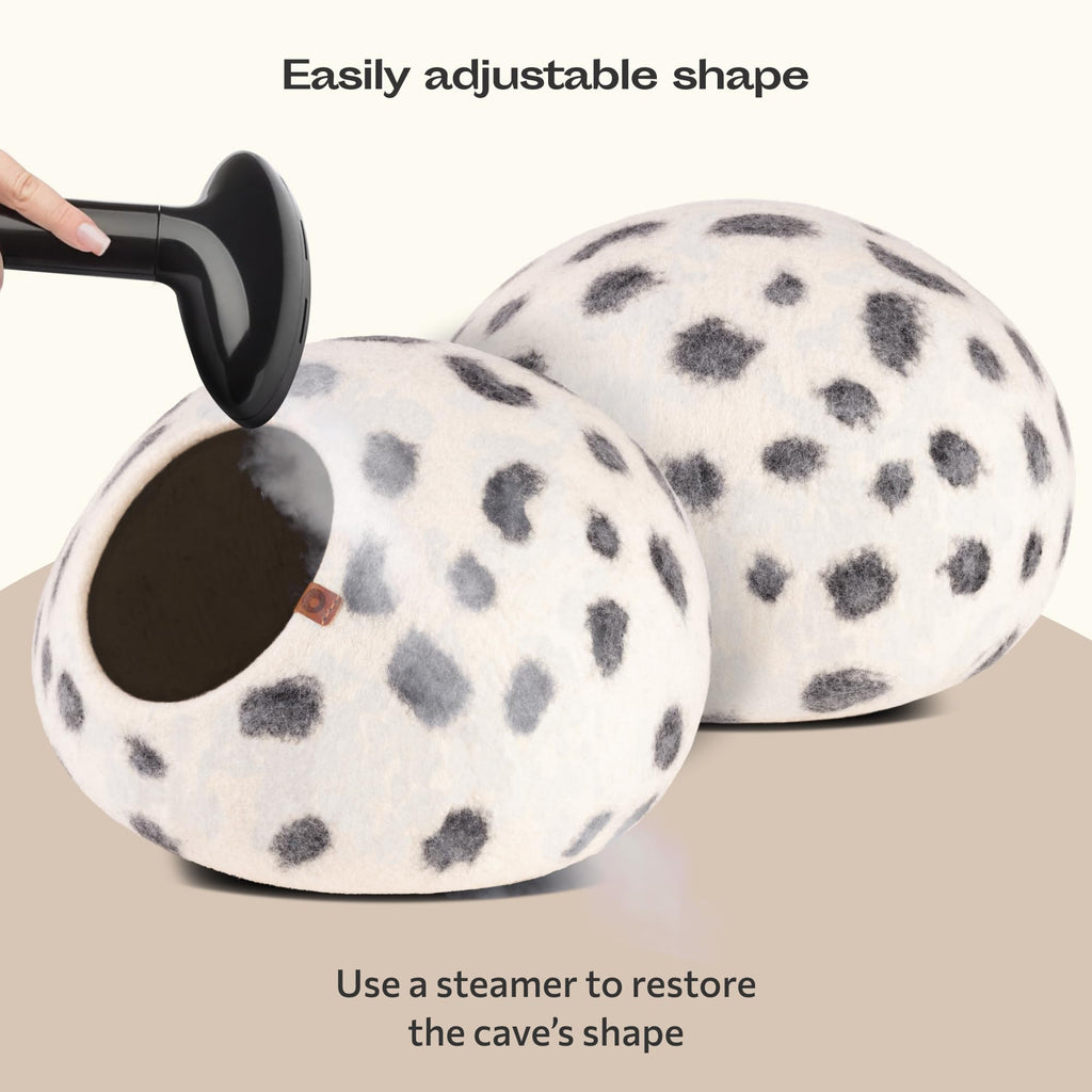 MEOWFIA Cat Cave – Premium Merino Wool Felt Cat Bed (Medium, Snow Leopard)