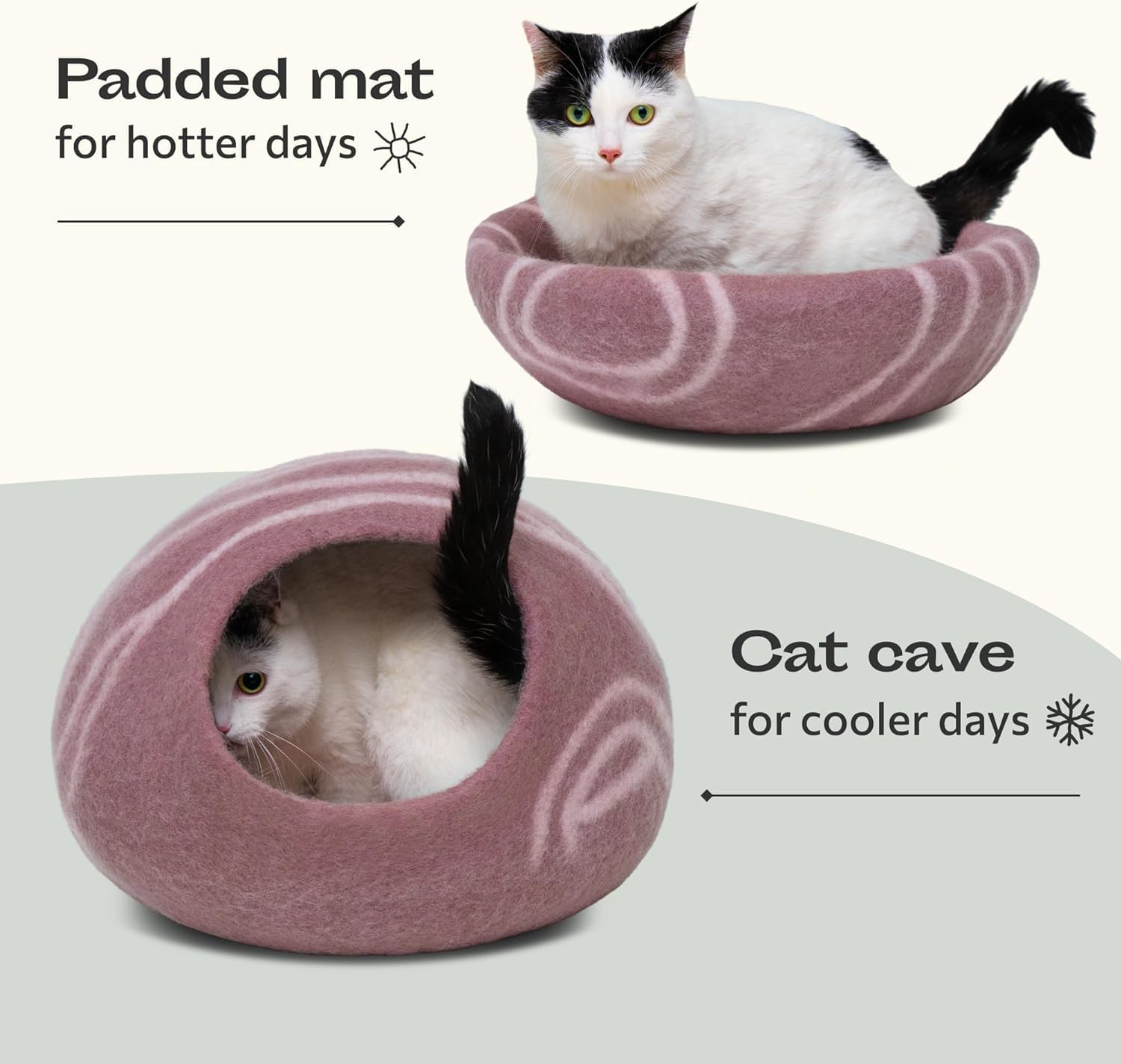 MEOWFIA Cat Cave – Premium 100% Merino Wool Felt Cat Bed for Indoor Cats | Gold Rose Large