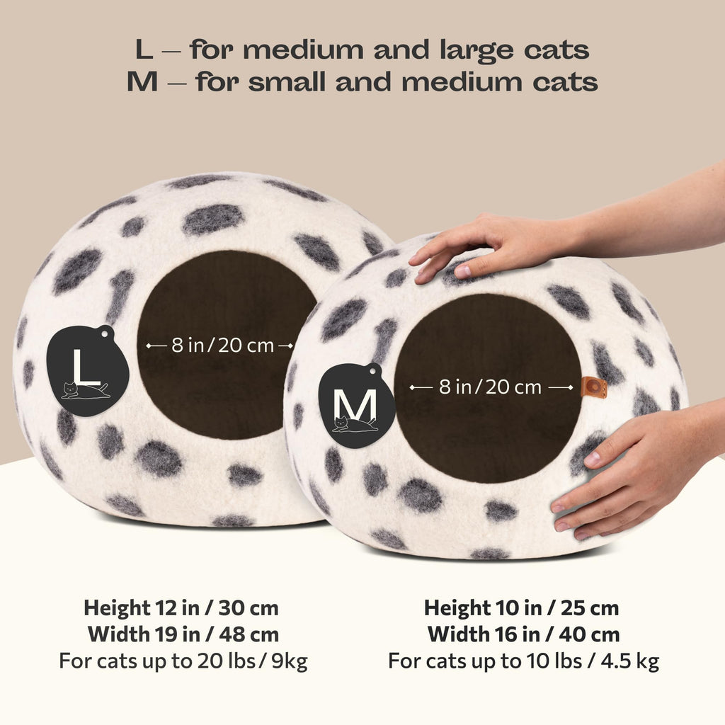 MEOWFIA Cat Cave – Premium Merino Wool Felt Cat Bed (Medium, Snow Leopard)