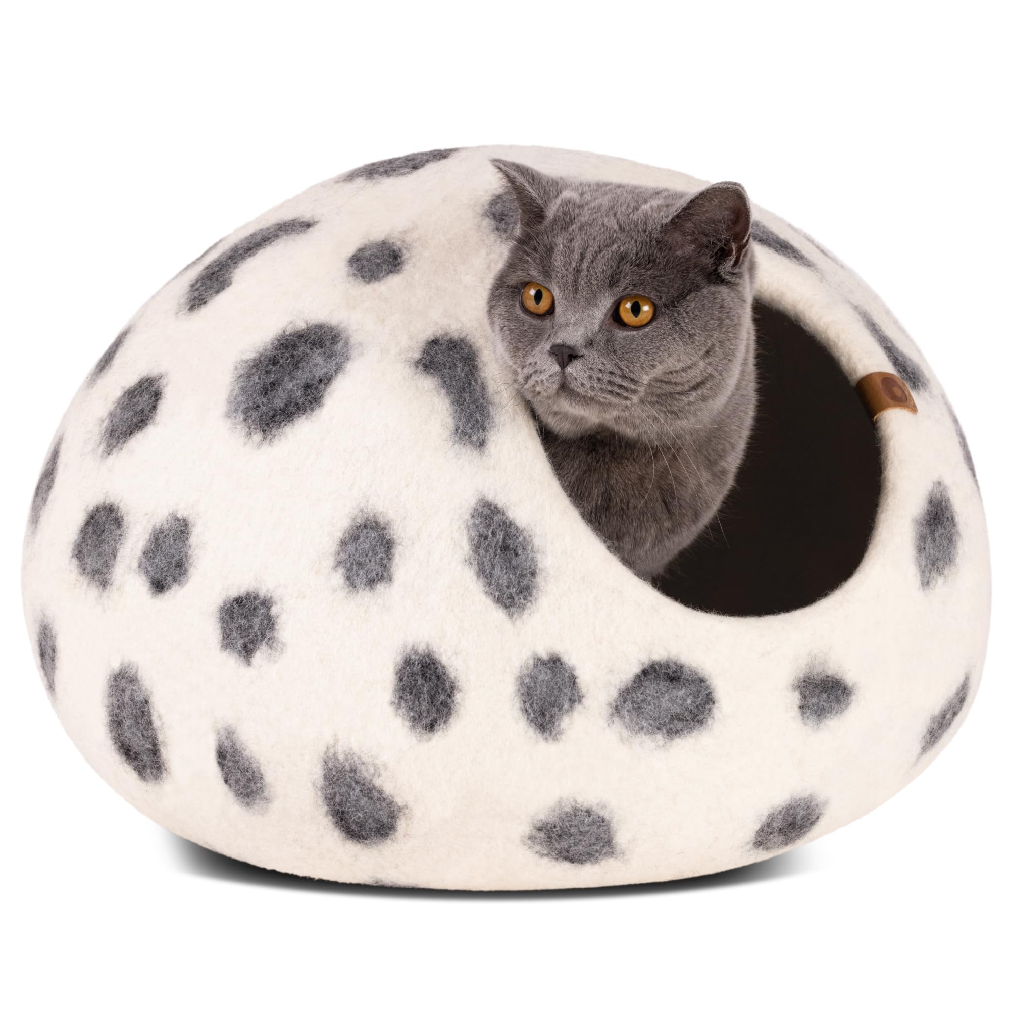 MEOWFIA Cat Cave – Premium Merino Wool Felt Cat Bed (Medium, Snow Leopard)
