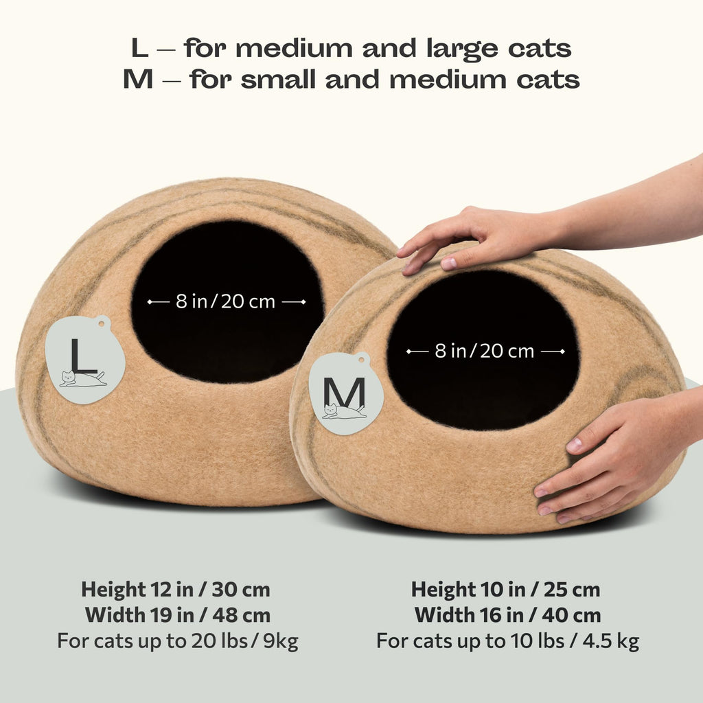 MEOWFIA Cat Cave – Premium 100% Merino Wool Cat Bed (Beige, Medium)