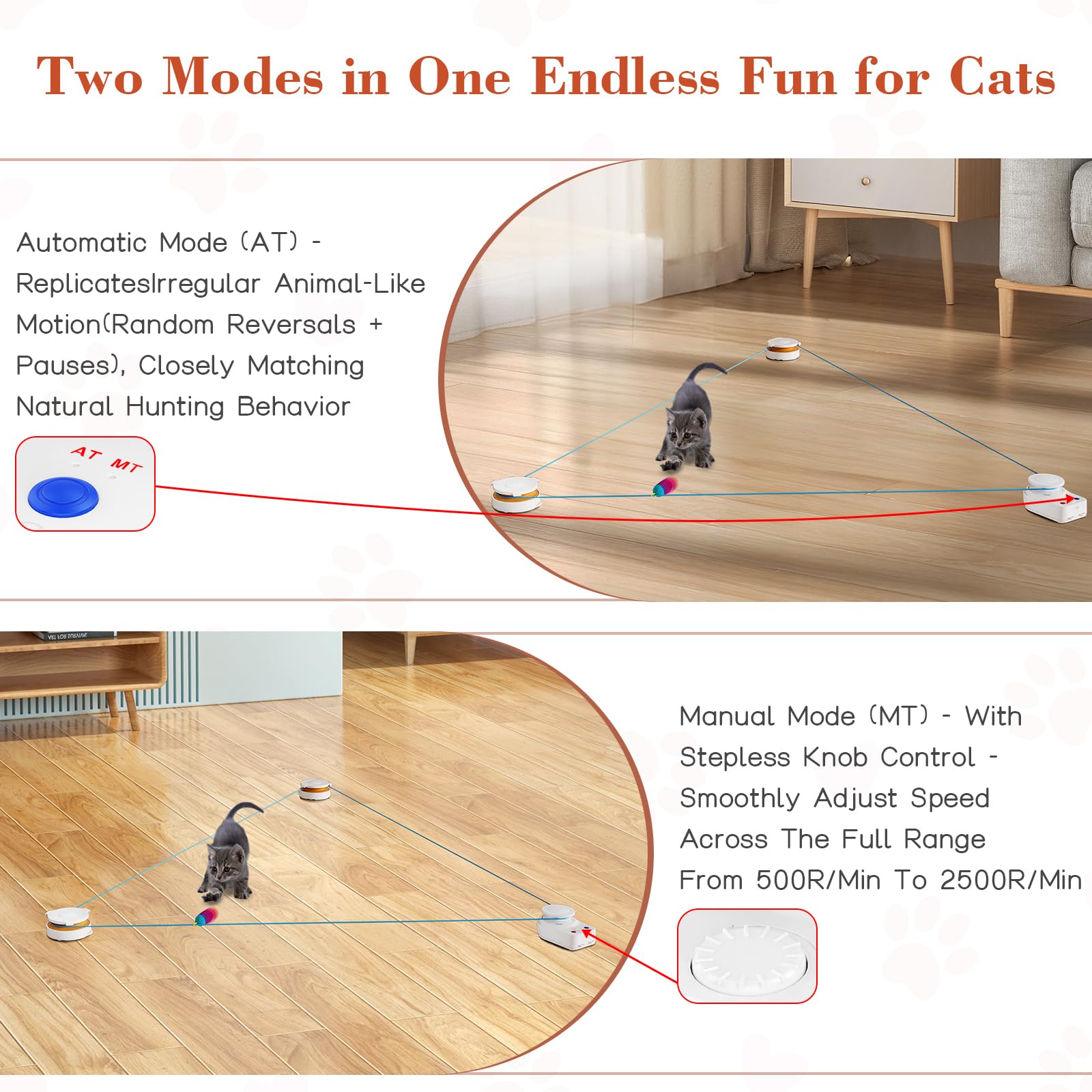 metiya Interactive Cat Toy for Indoor Cats – Auto/Manual Modes & Cat Treadmill