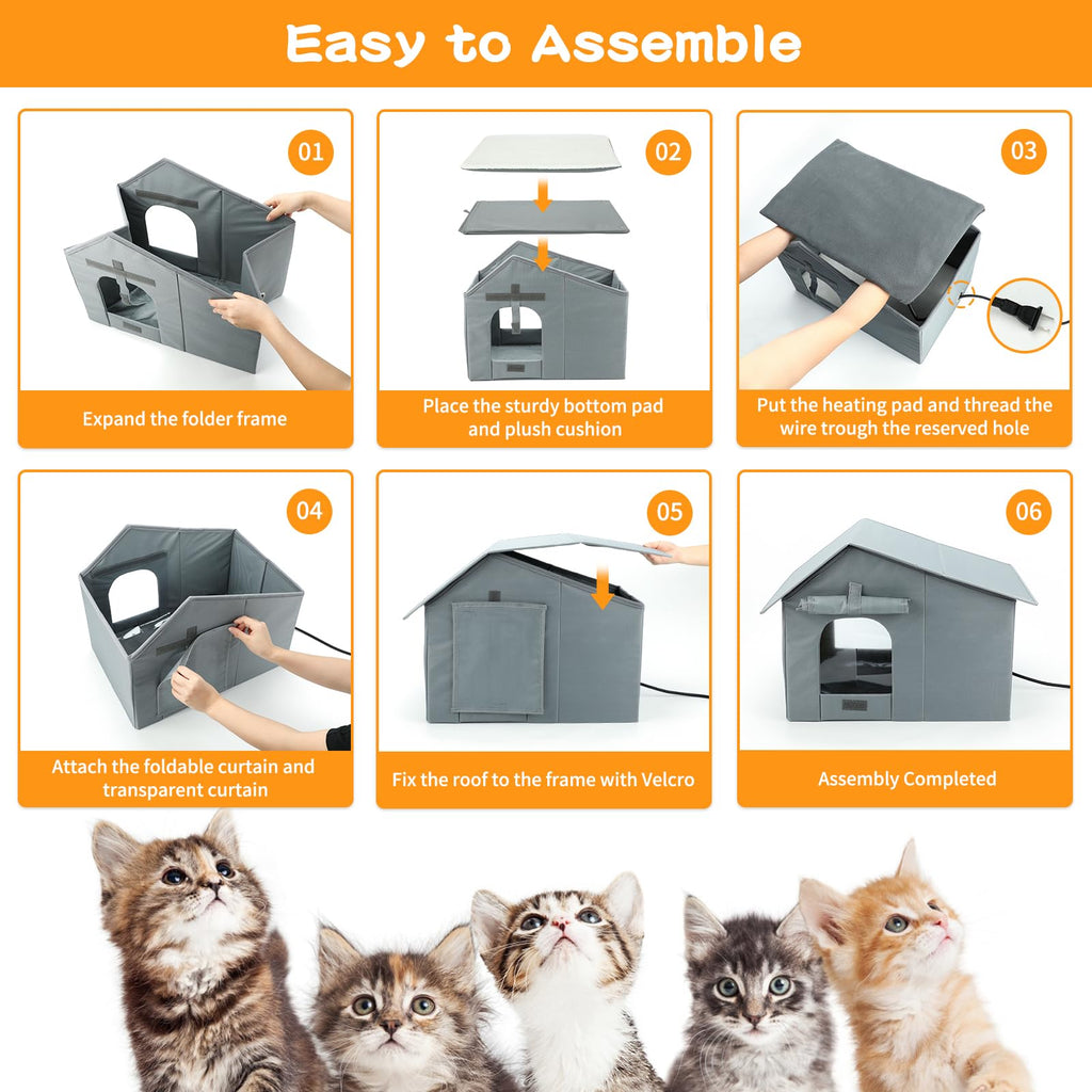 Midollarle Heated Outdoor Cat House – Extra-Wide Waterproof Shelter with Thermostatic Heating Pad