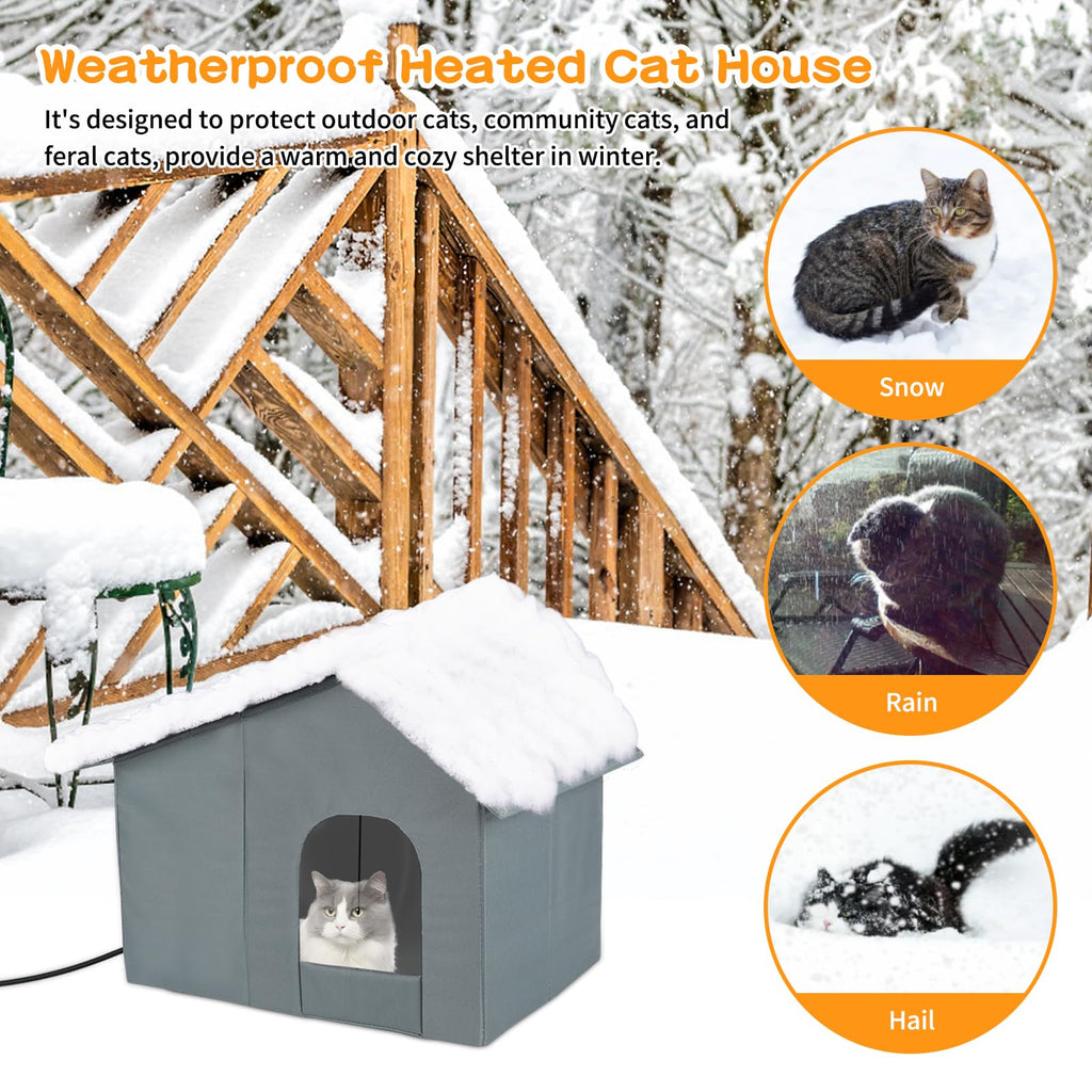 Midollarle Heated Outdoor Cat House – Extra-Wide Waterproof Shelter with Thermostatic Heating Pad