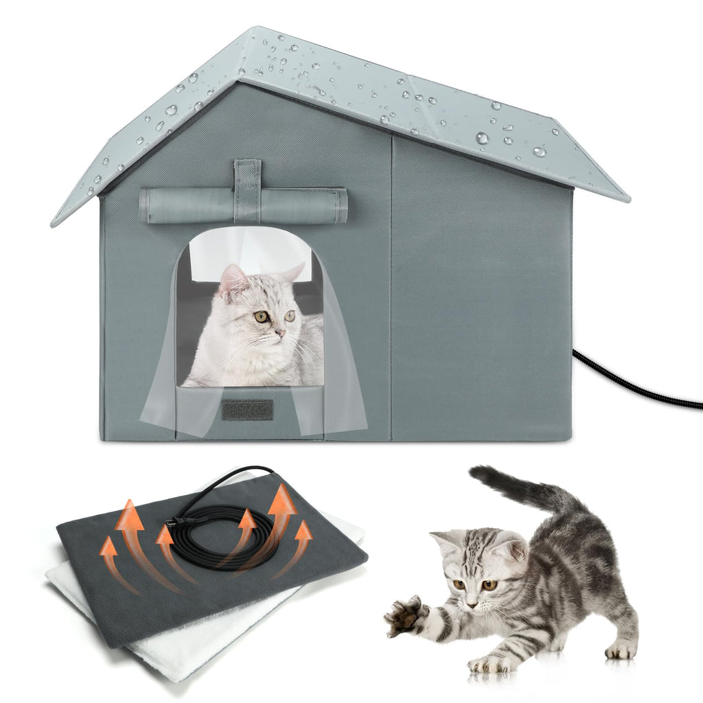 Midollarle Heated Outdoor Cat House – Extra-Wide Waterproof Shelter with Thermostatic Heating Pad