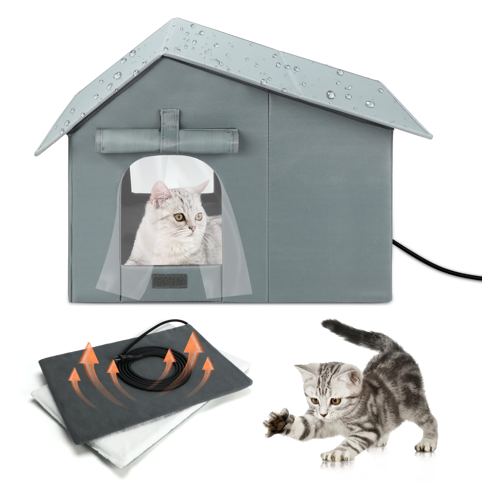 Midollarle Heated Outdoor Cat House – Extra-Wide Waterproof Shelter with Thermostatic Heating Pad