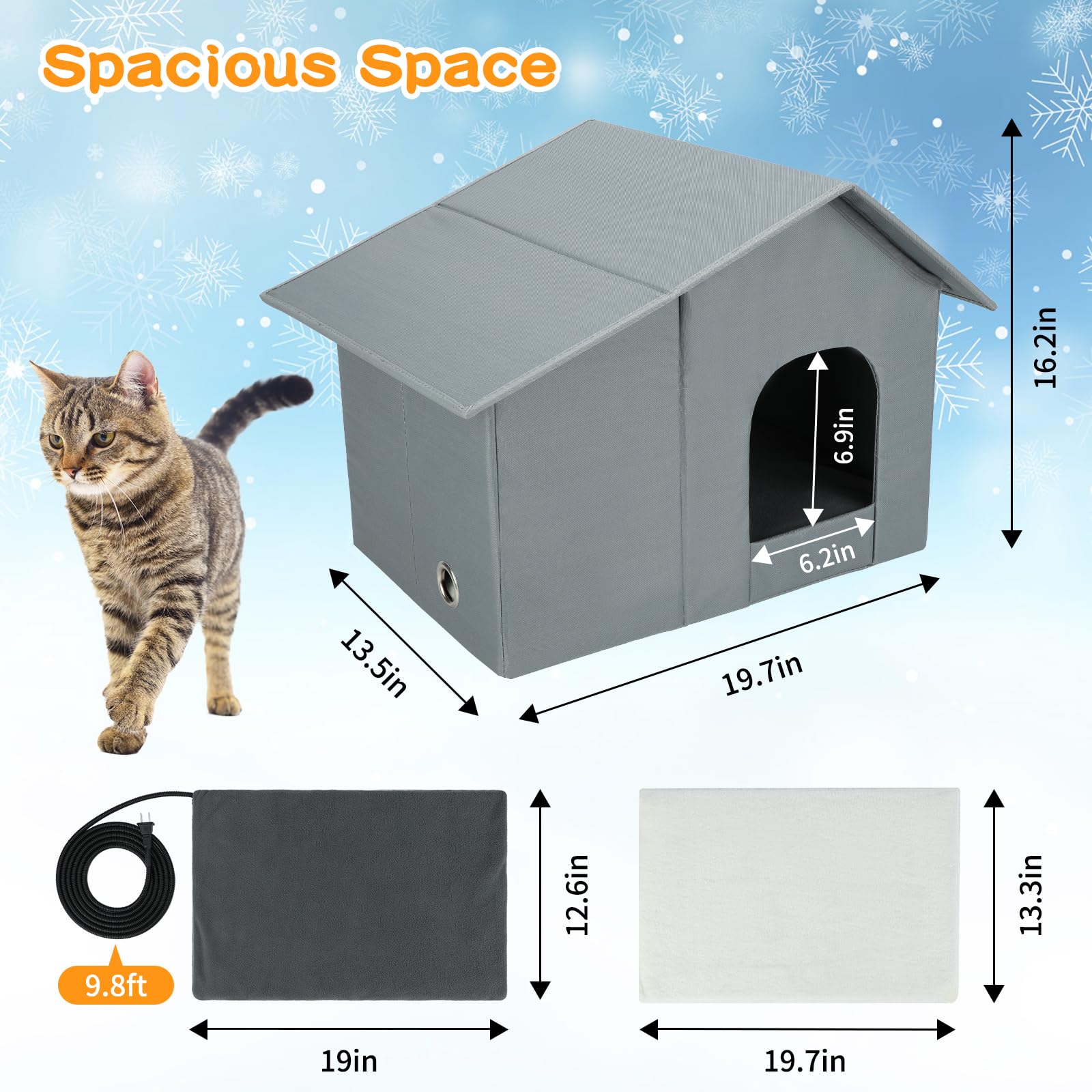 Midollarle Heated Outdoor Cat House – Extra-Wide Waterproof Shelter with Thermostatic Heating Pad