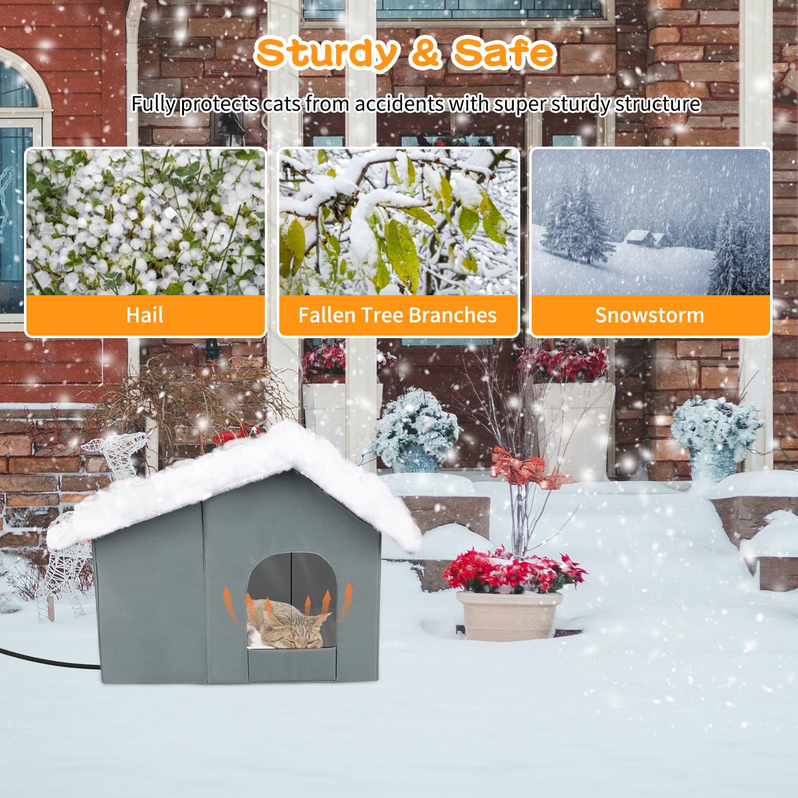 Midollarle Heated Outdoor Cat House – Extra-Wide Waterproof Shelter with Thermostatic Heating Pad