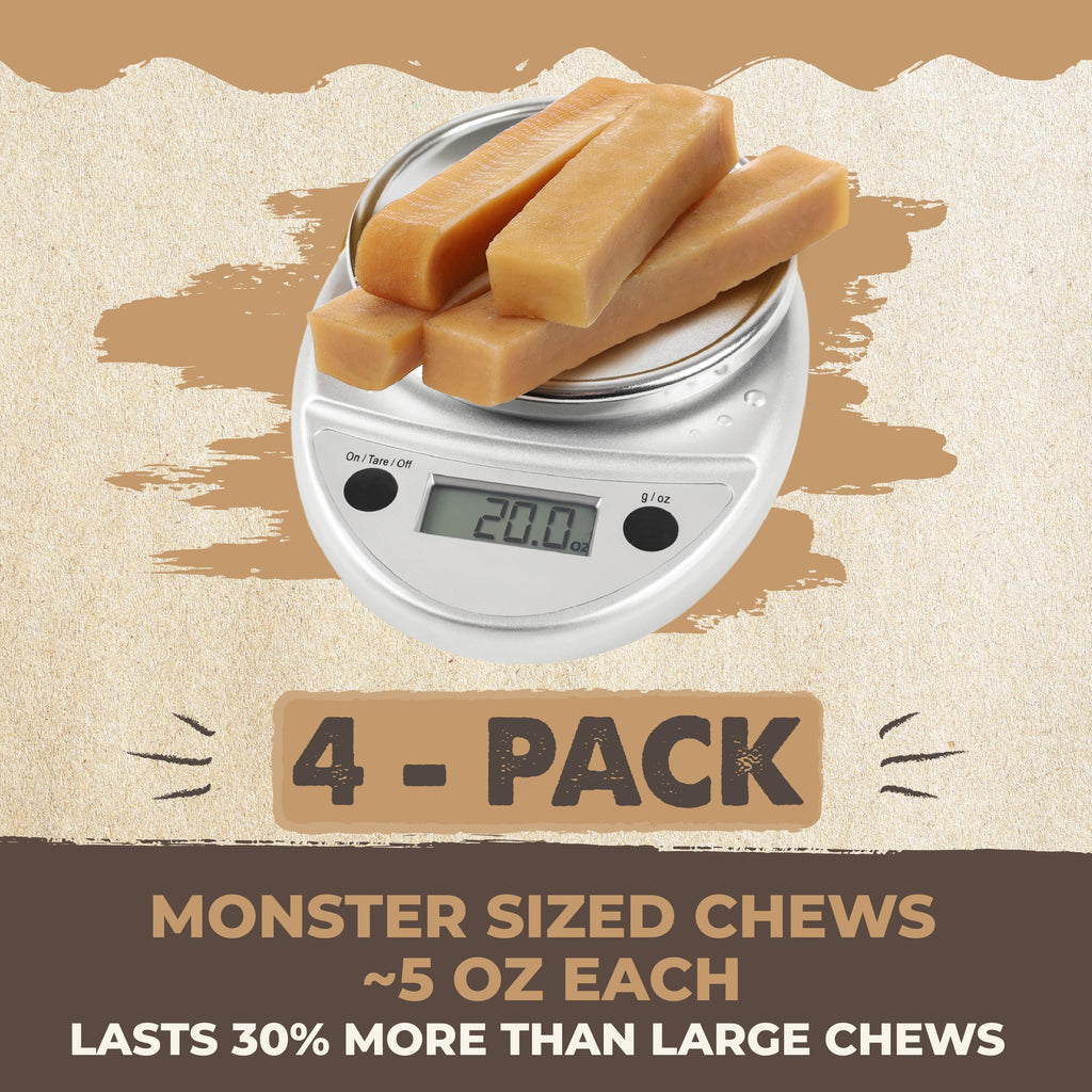 Mighty Paw Yak Cheese Dog Chews – All-Natural, High-Protein Treats with 68g Protein Per Chew | Limited Ingredients | Monster 4-Pack
