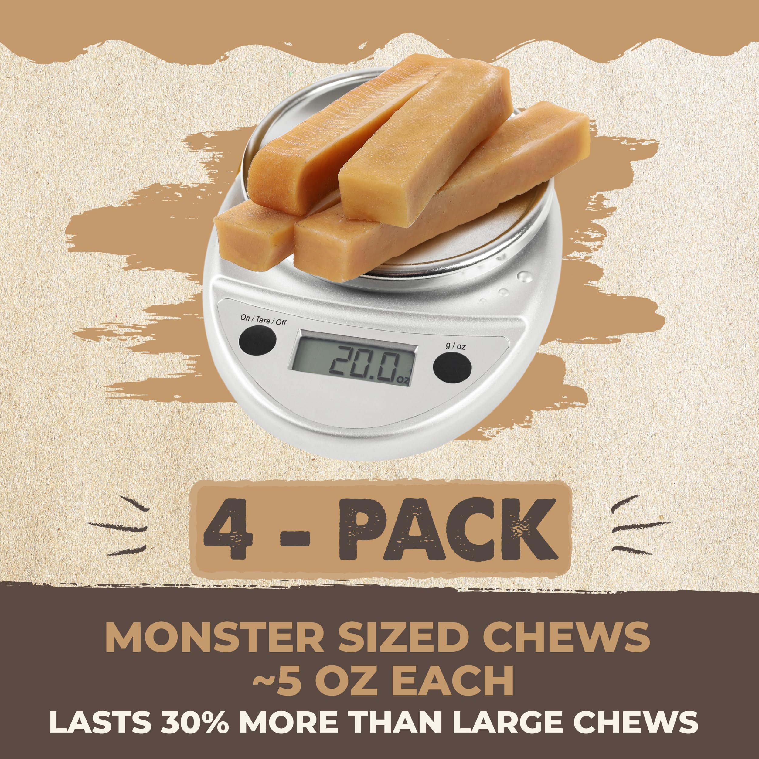 Mighty Paw Yak Cheese Dog Chews – All-Natural, High-Protein Treats with 68g Protein Per Chew | Limited Ingredients | Monster 4-Pack